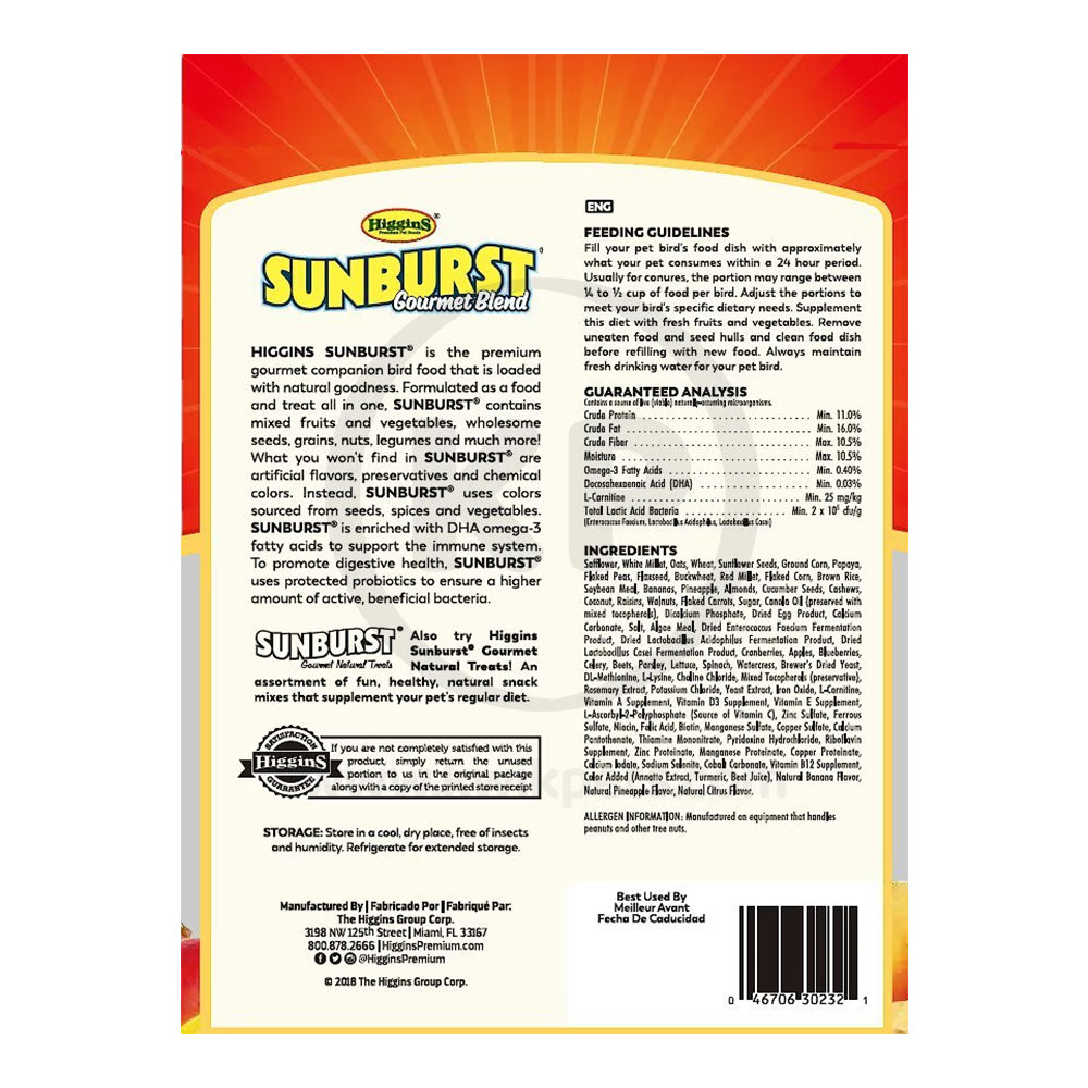 Higgins Sunburst Gourmet Blend Conure Bird Food 3-lb