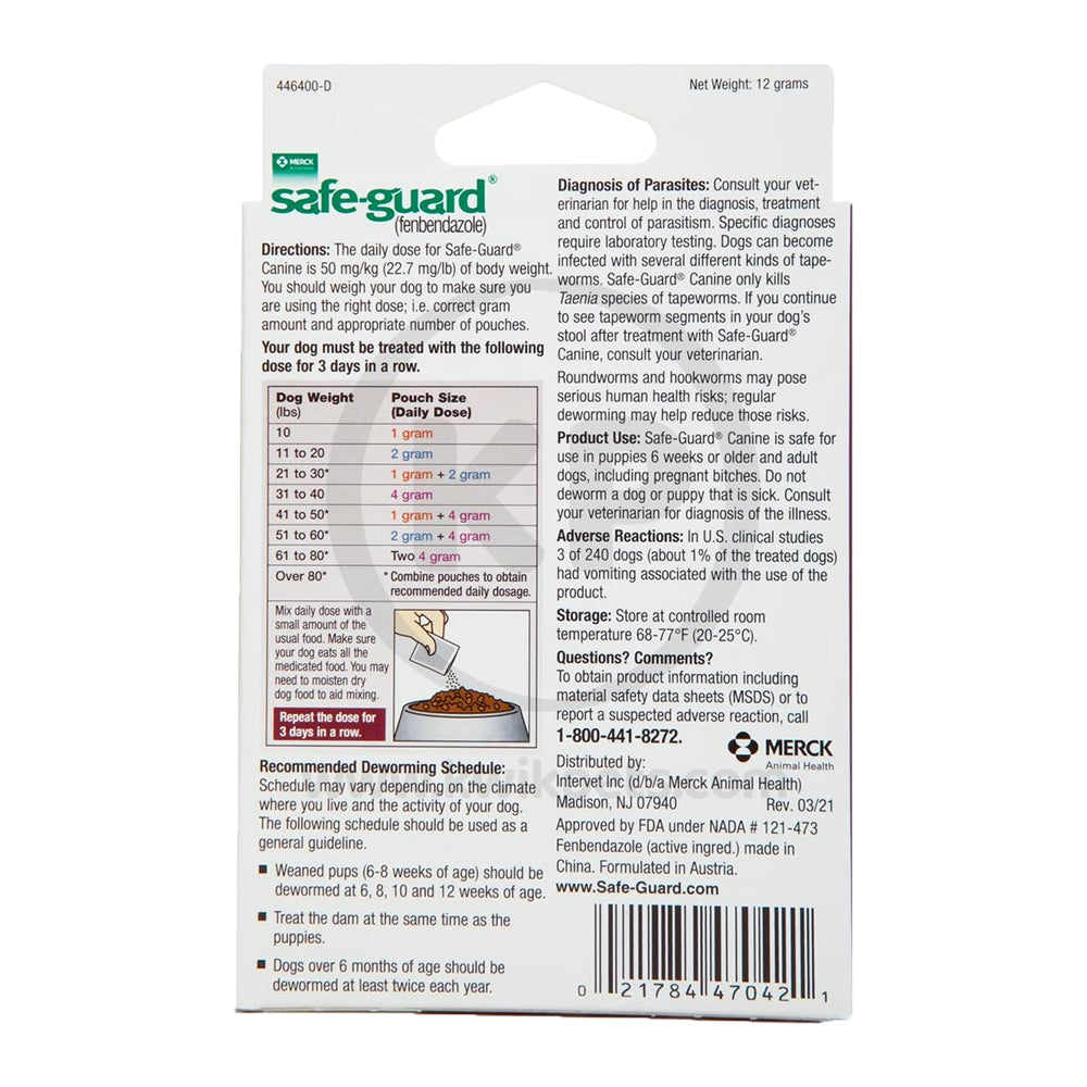 Safe Guard Canine Dewormer for Dogs, 4gm pouch