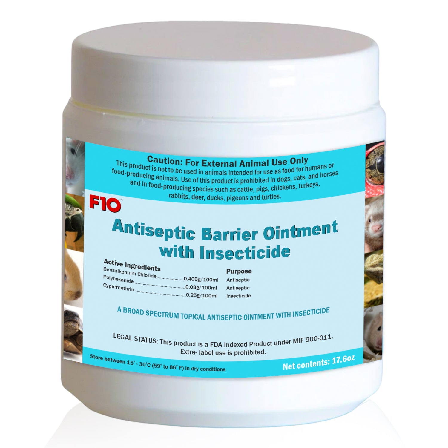 F10 Antiseptic Barrier Ointment with Insecticide for Reptiles, Birds, Small Animals & Exotic Animals 500g