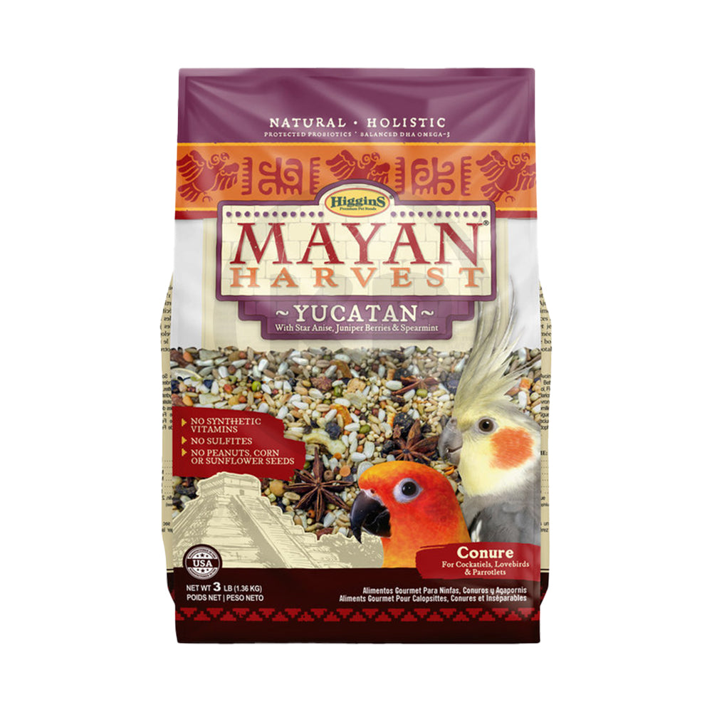 Higgins Mayan Harvest YuCatan Blend Conure Cockatiel Lovebird & Parrotlet Bird Food 3-lb