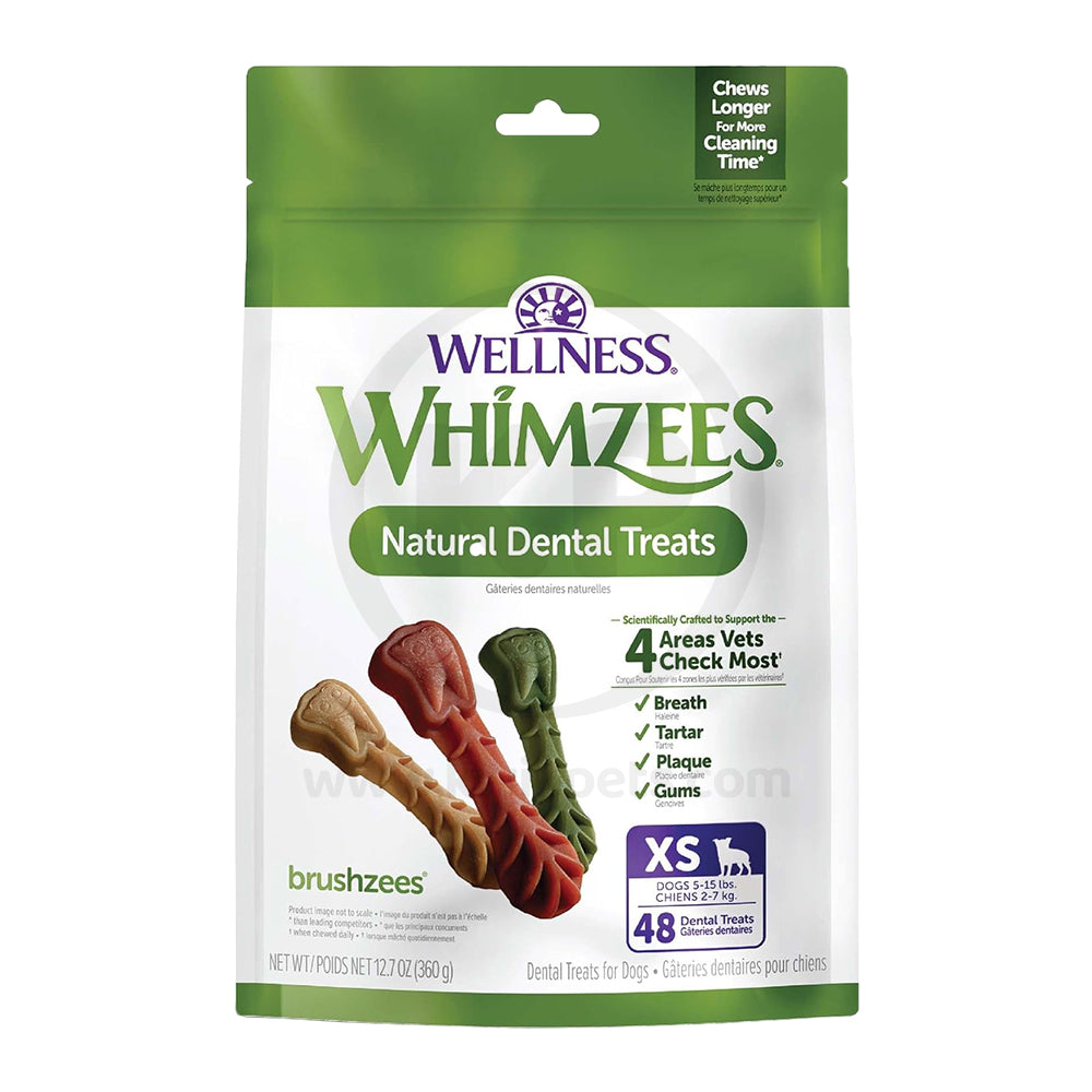 Whimzees Brushzees Natural Dental Treats X-Small for Dogs 5-15 lbs 48 Count 12.7-oz