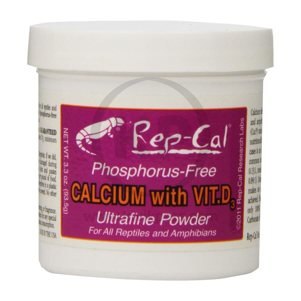 Rep-Cal Research Labs Phosphorous-Free Calcium with Vitamin D3 Ultrafine Powdered Supplement 3.3-oz