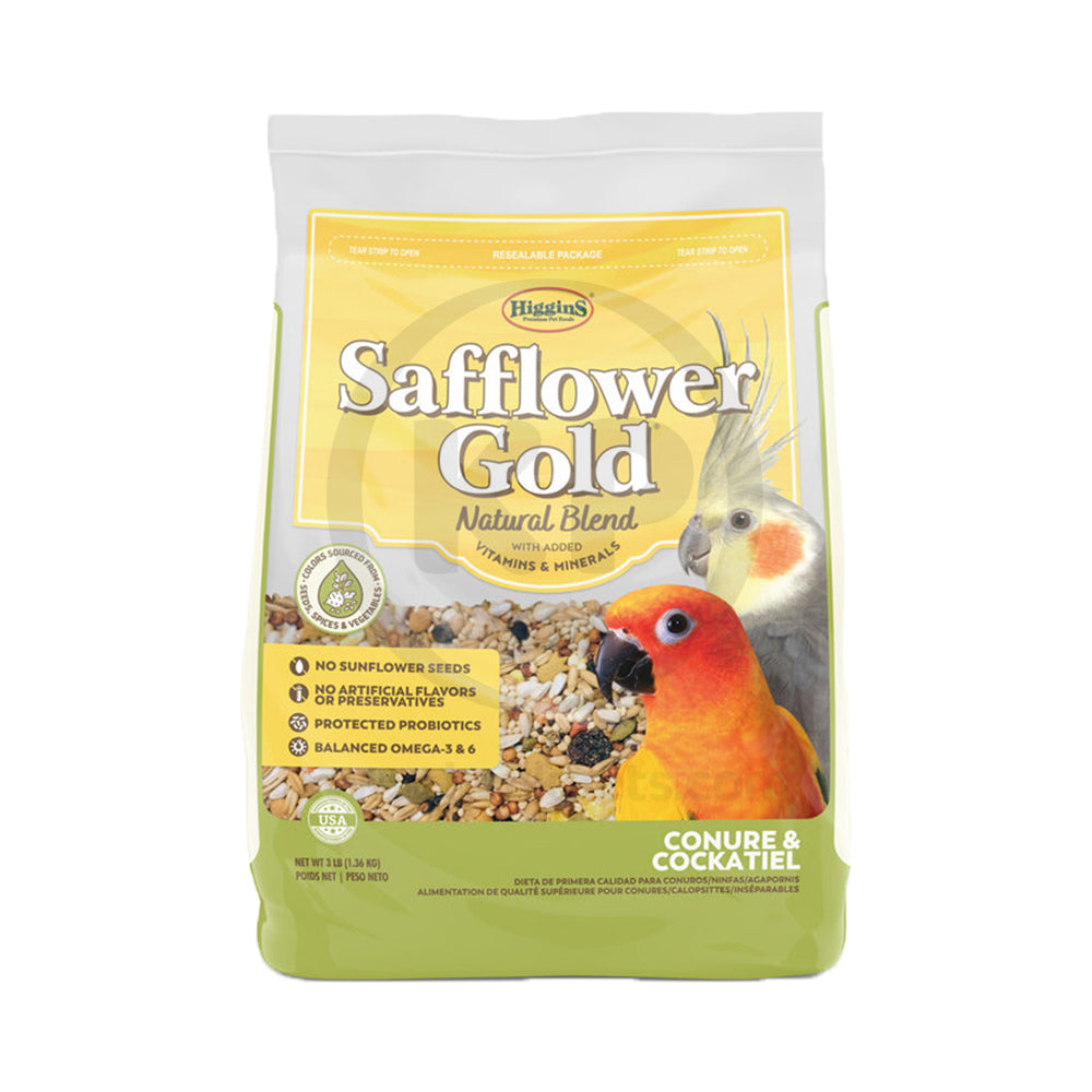 Higgins Safflower Gold Natural Blend Conure & Cockatiel Bird Food 3-lb