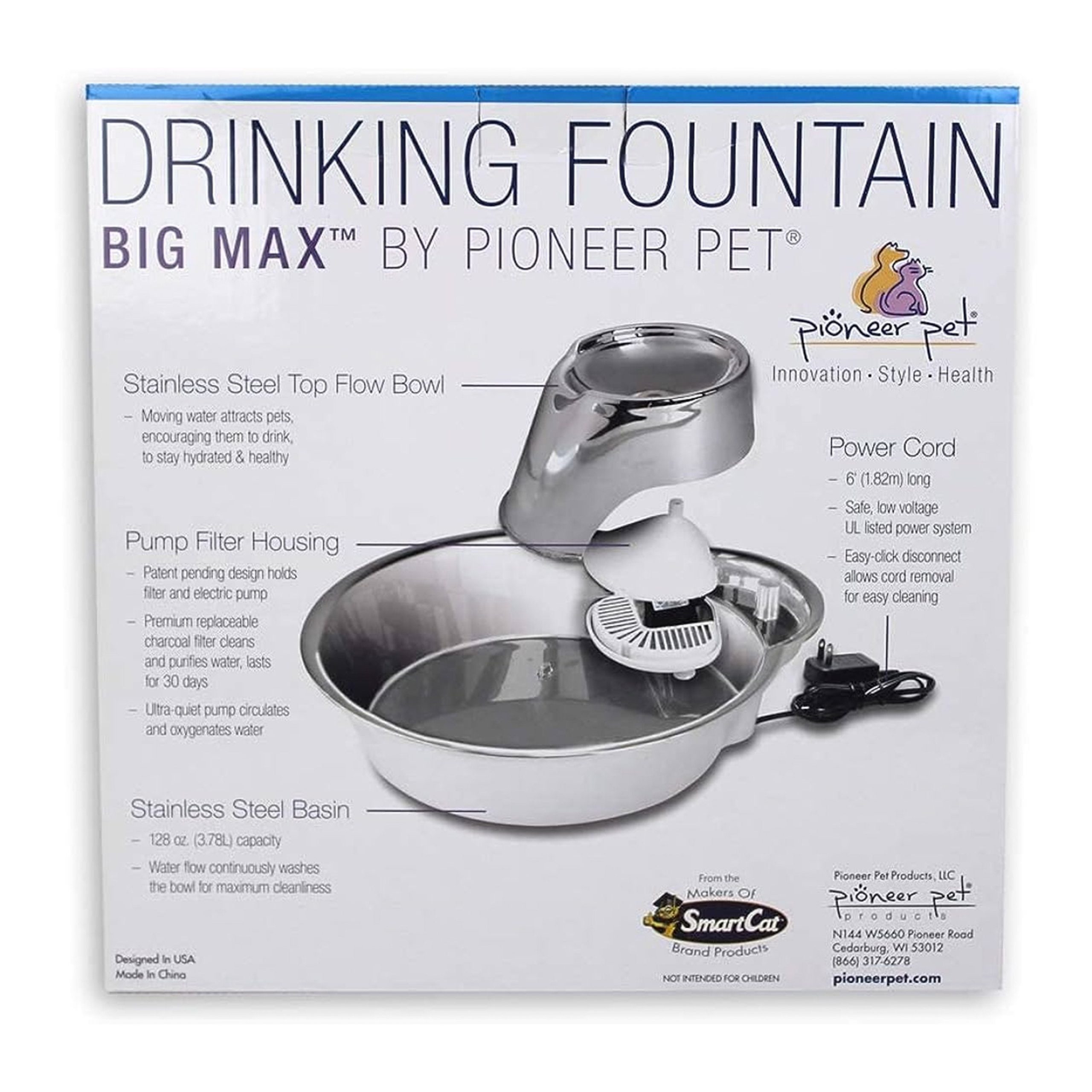 Pioneer Pet Big Max Stainless Steel Drinking Fountain 128-oz