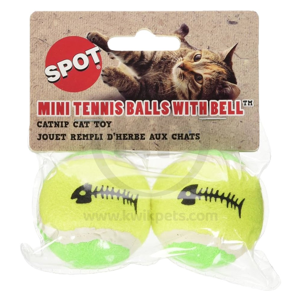 Ethical Pet Spot Mini Tennis Balls Cat Toy with Bell & Catnip Assorted 2 Count 2-in