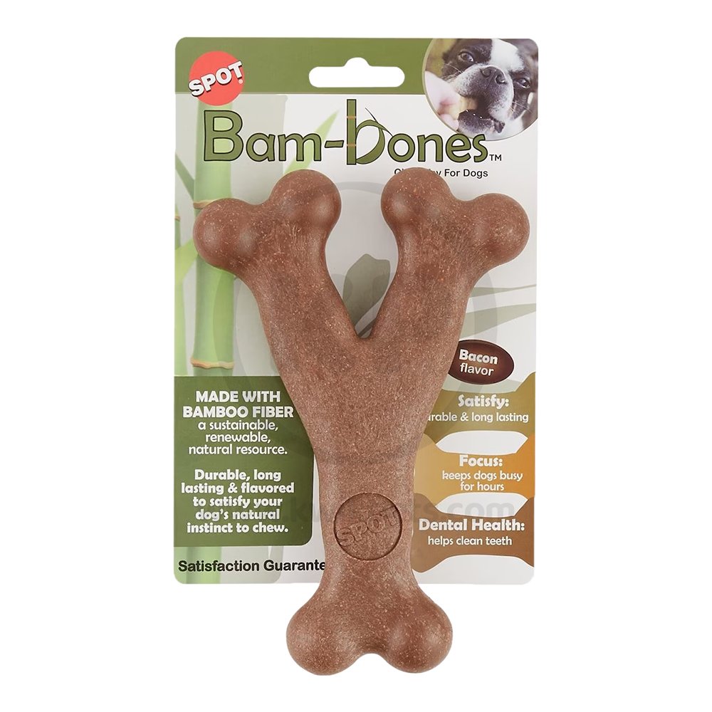 Ethical Pet Spot Bam-Bones Wish Bone Dog Chew Toy Bacon 7-in