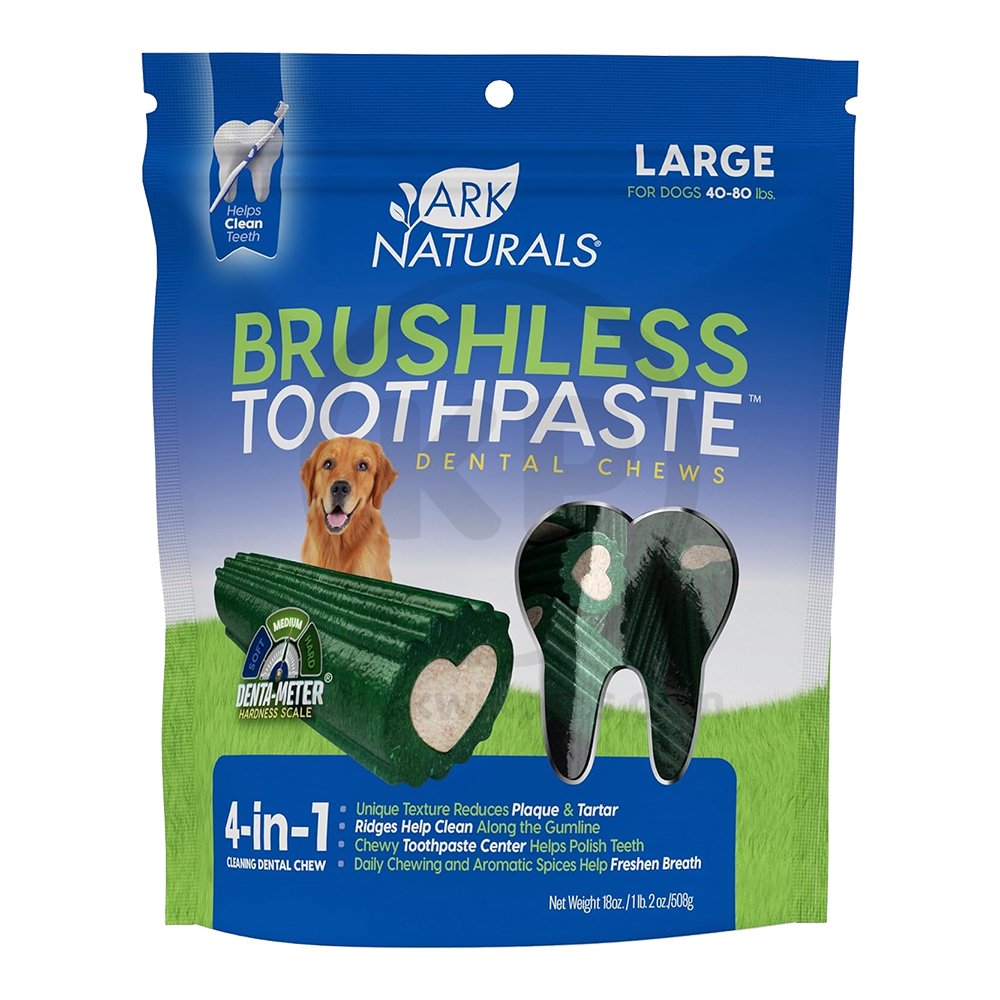 Ark Naturals Brushless Toothpaste Dog Dental Chews Large 18-oz