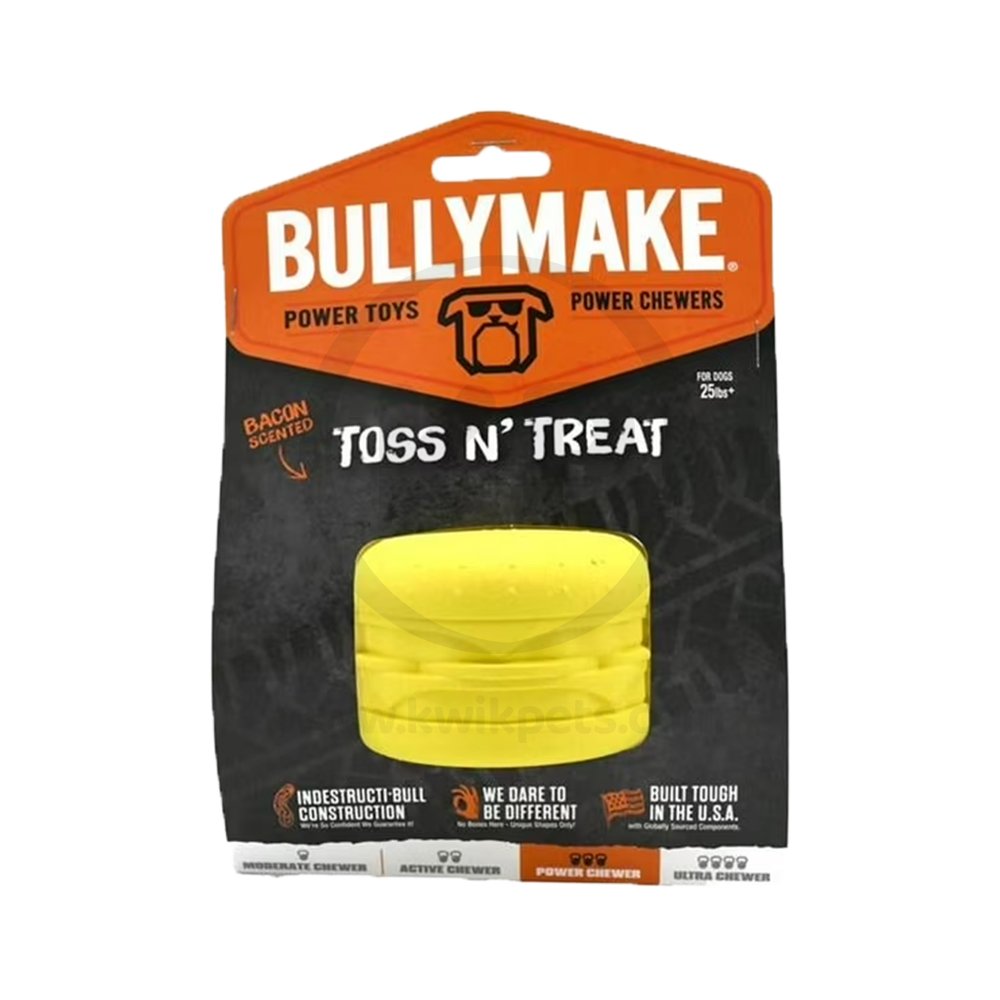 BullyMake Toss n’ Treat Bacon Flavored Cheeseburger Dog Chew Toy One Size