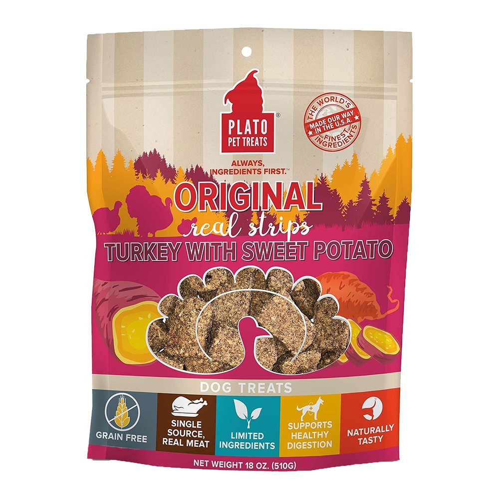 Plato Original Real Strips Grain Free Turkey with Sweet Potato Dog Treats 18-oz