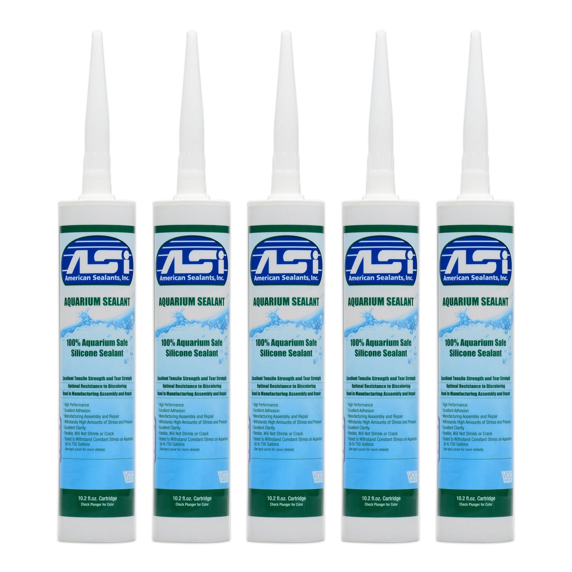 ASI Clear Aquarium Silicone Sealant Cartridge 10.2-oz 5 Pack