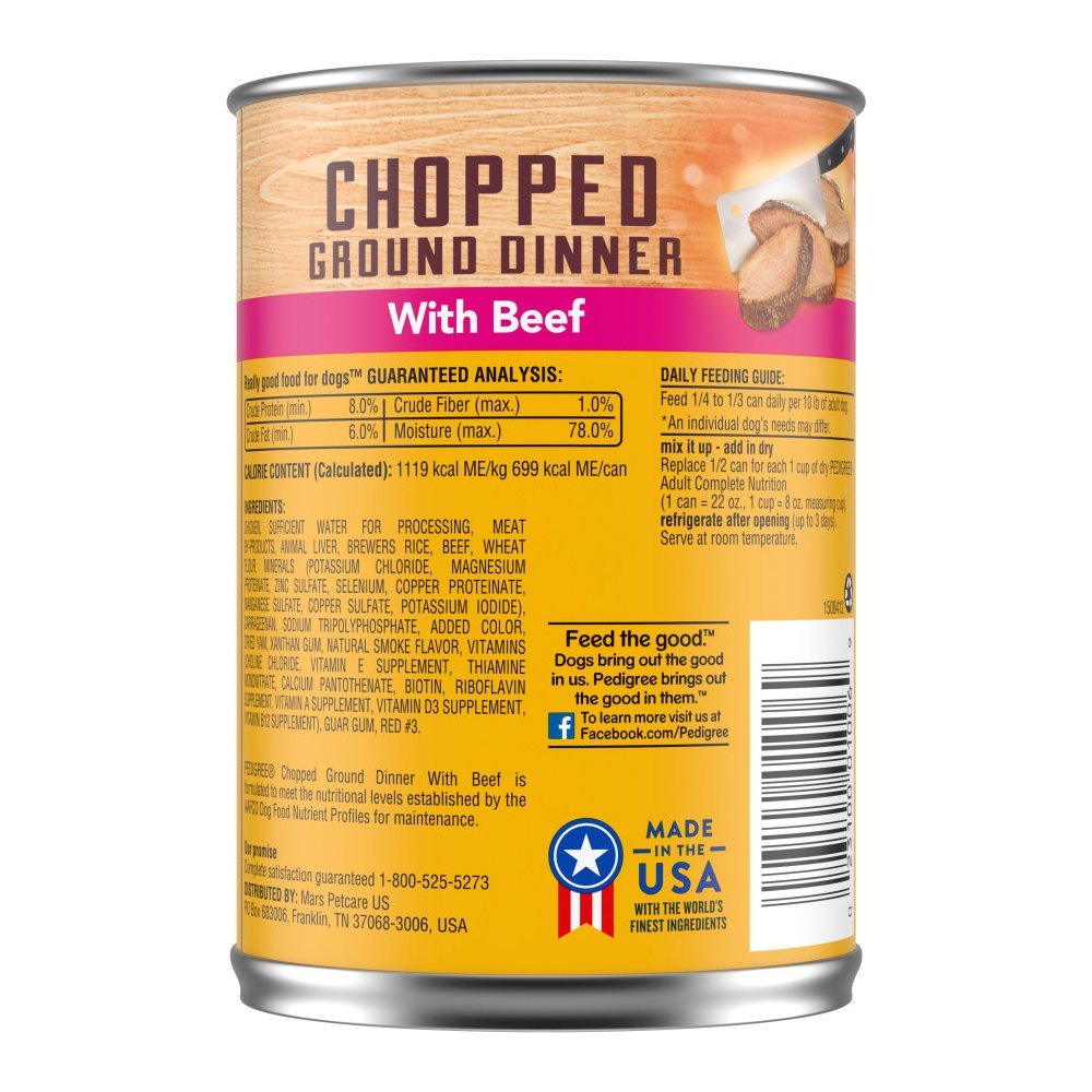 Pedigree Chopped Ground Dinner Adult Wet Dog Food Beef 22-oz