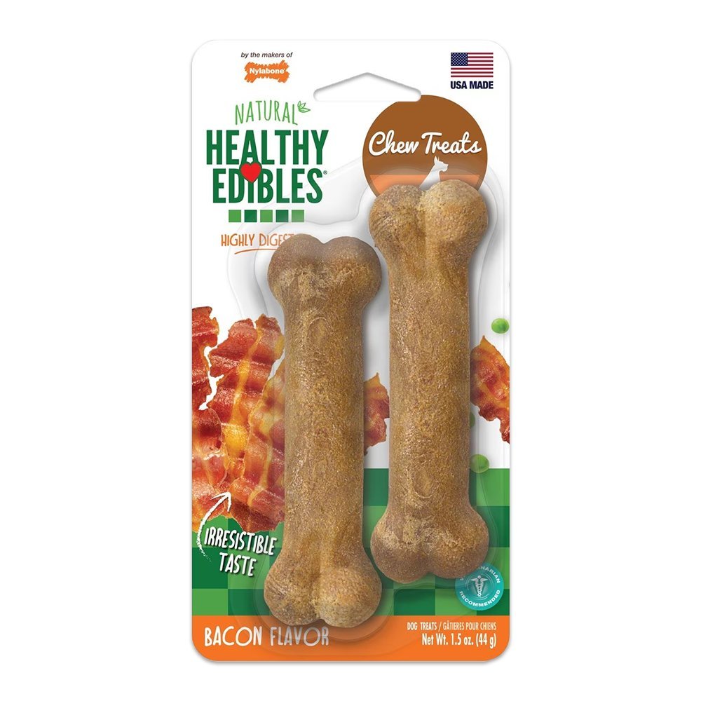 Nylabone Healthy Edibles All-Natural Long Lasting Chew Treats Bacon XS/Petite – Up To 15 lbs 2 Count