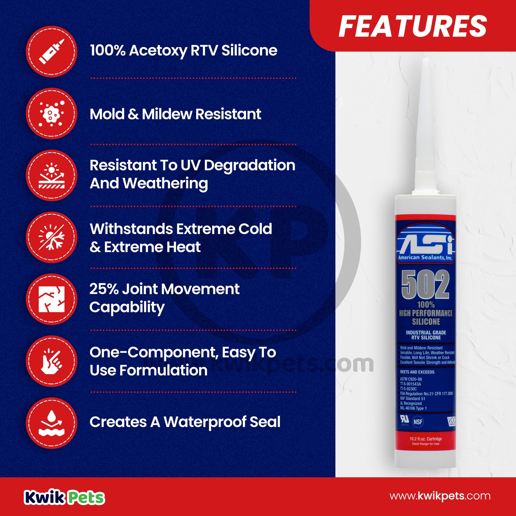 ASI 502 Food Grade Clear Silicone Sealant Cartridge 10.2-oz