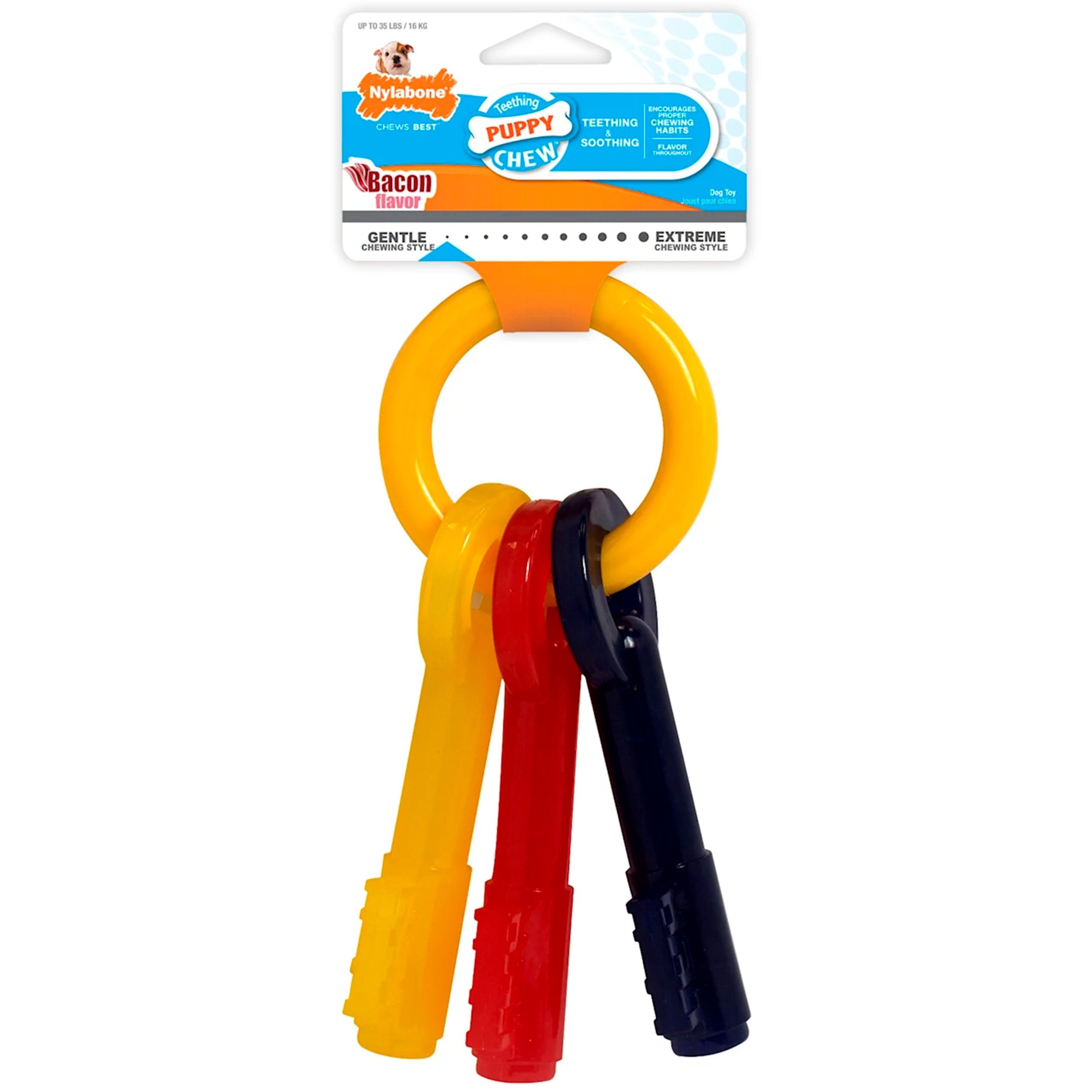 Nylabone Just for Puppies Teething Chew Toy Keys Bacon Medium/Wolf – Up To 35 lbs