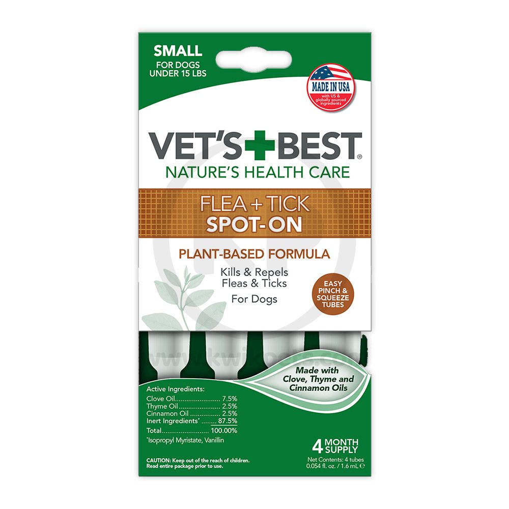 Vet’s Best Flea & Tick Spot-On Drops for Dogs Up To 15 lbs 4 Count 1.6 ml