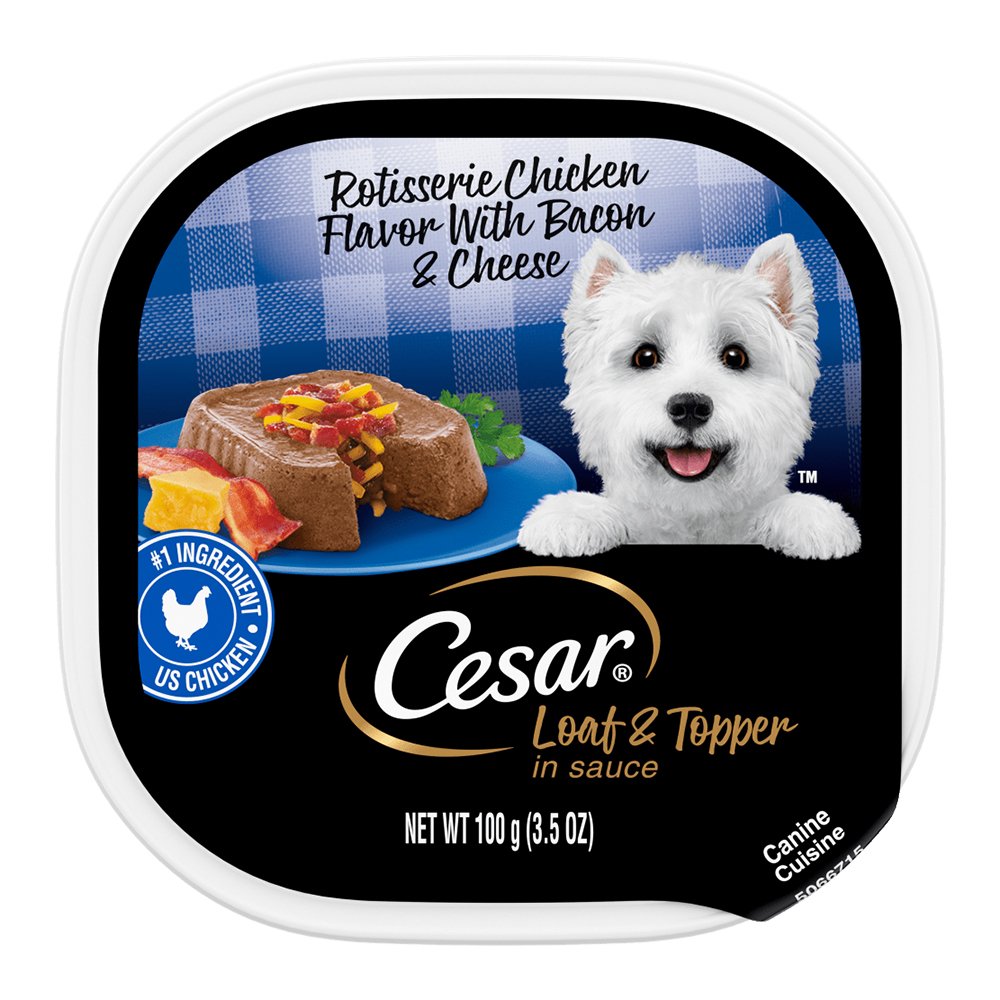 Cesar Loaf & Topper in Sauce Adult Wet Dog Food Rotisserie Chicken w/Bacon & Cheese 3.5-oz