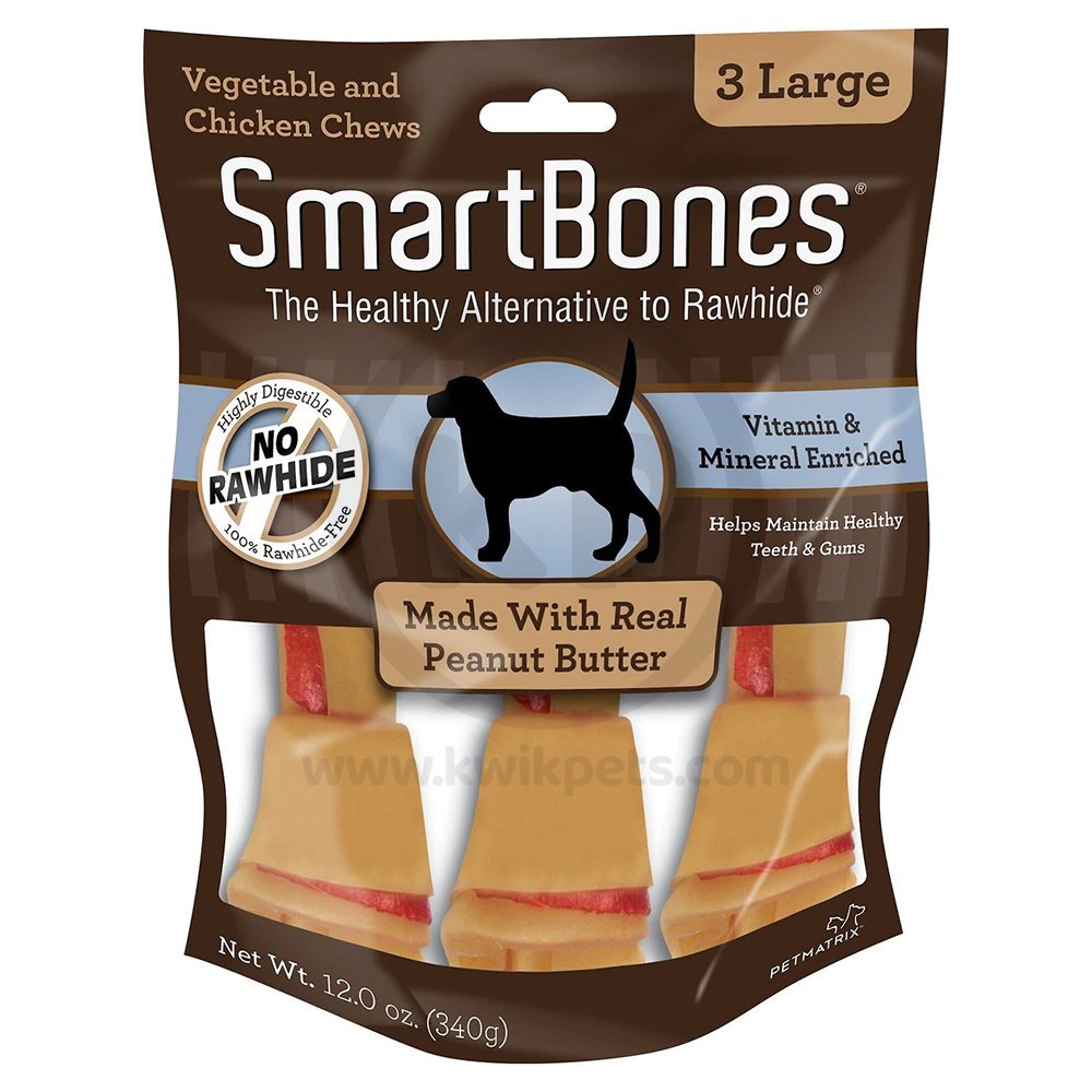 SmartBones Large Classic Bone Chews Dog Treat Peanut Butter 3 Count 12-oz