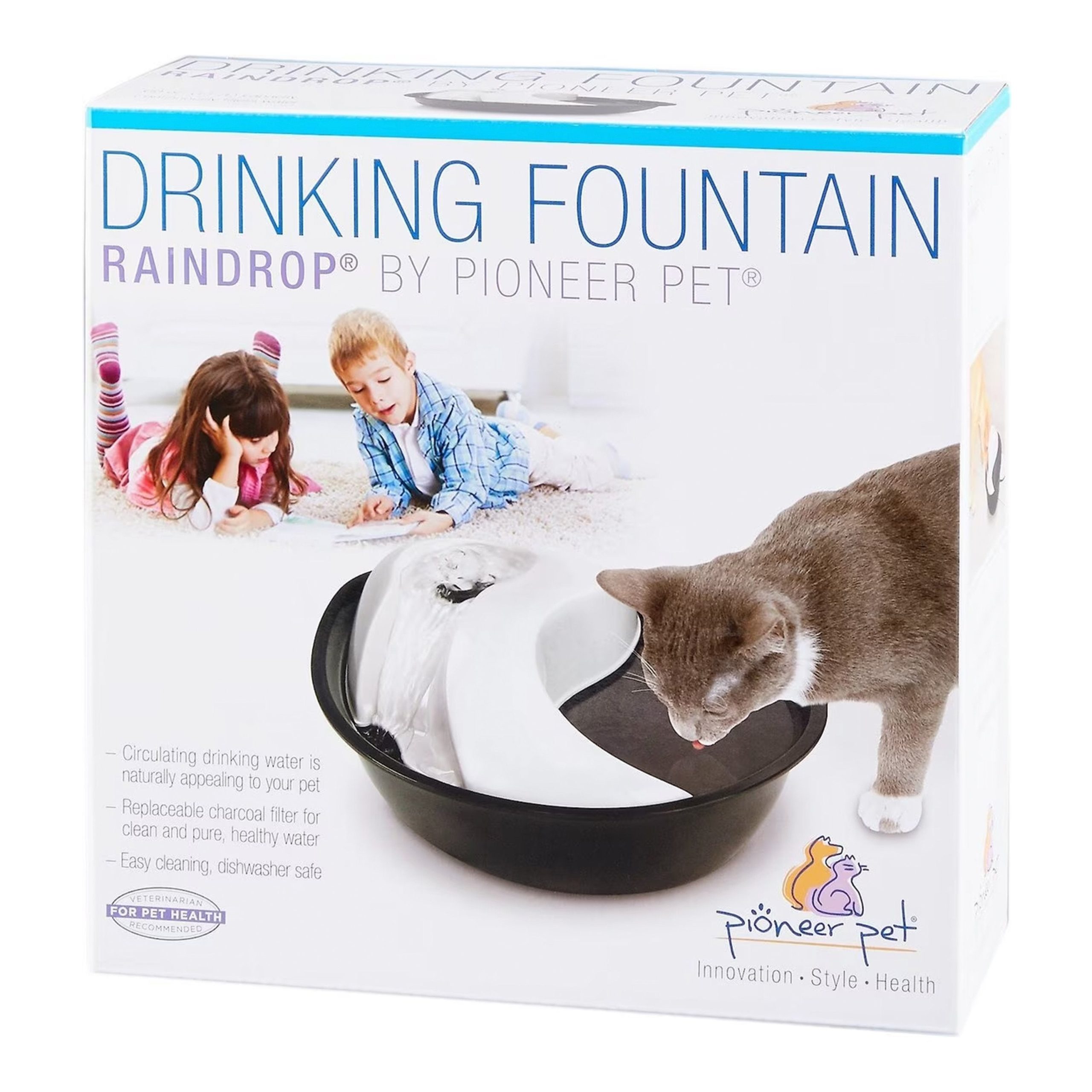 Pioneer Pet Raindrop Black & White Plastic Drinking Fountain 60-oz