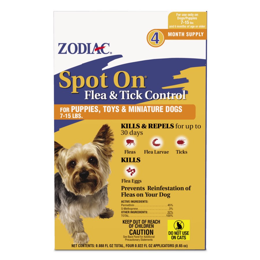 Zodiac Spot On Flea & Tick Control Puppies, Toys & Miniature Dogs 7-15 lbs 4 Count