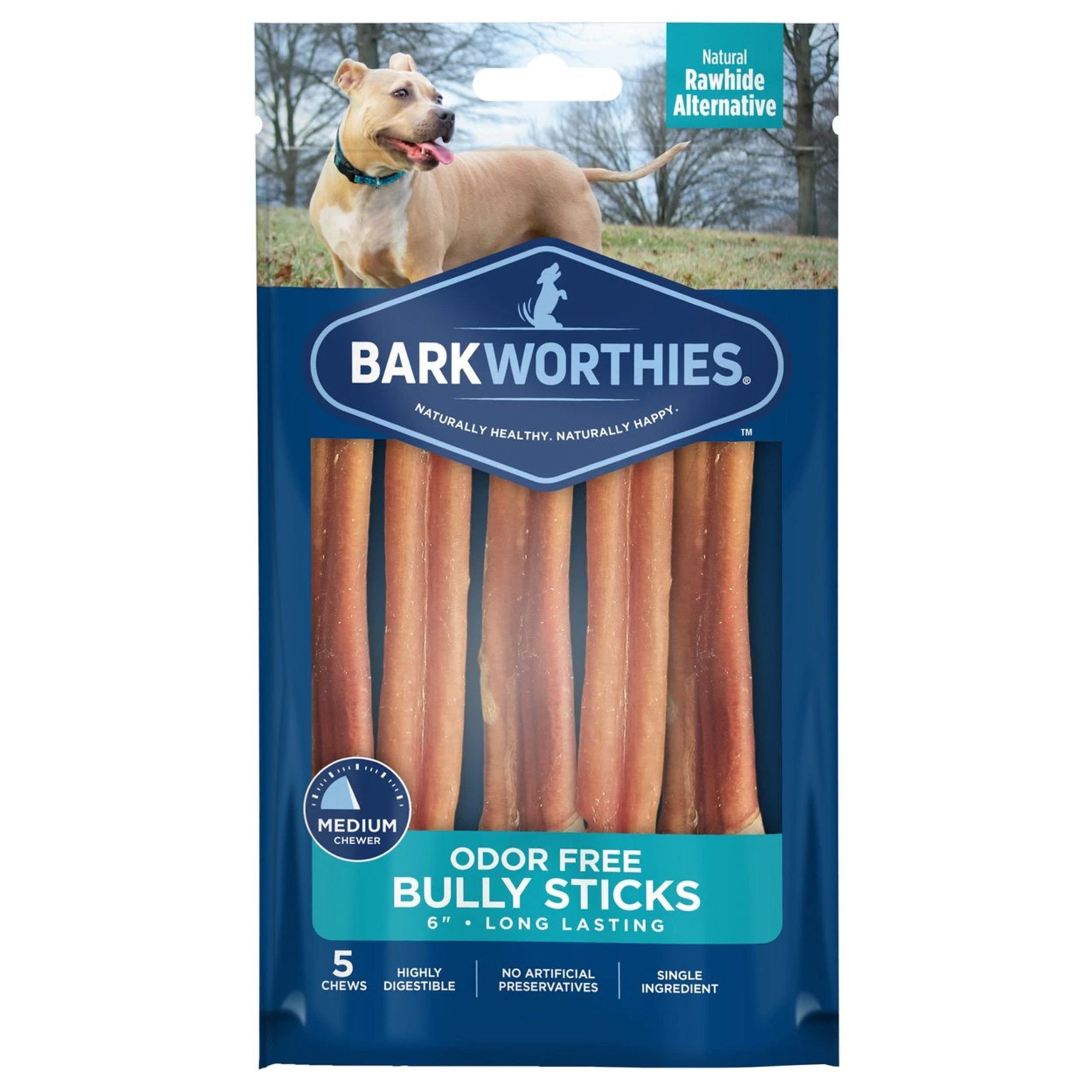 Barkworthies 6″ Odor Free Bully Stick Dog Chews 5 Count