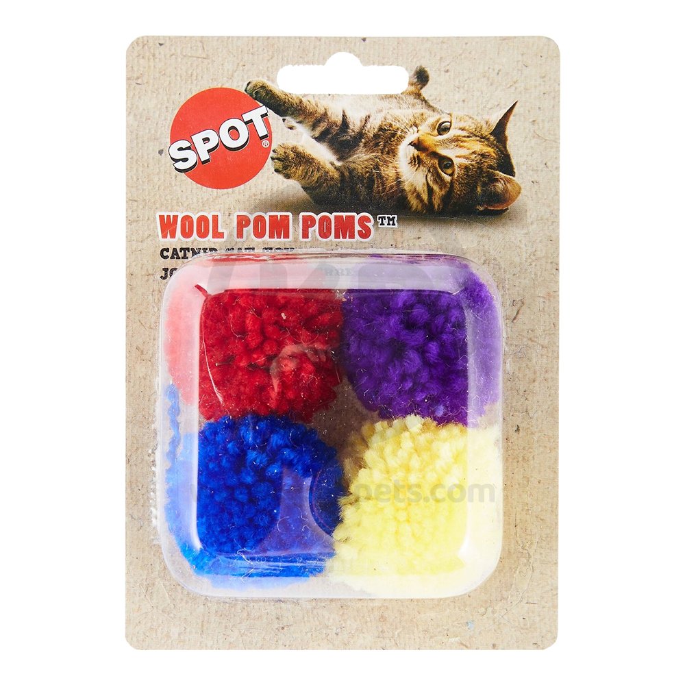 Ethical Pet Spot Wool Pom Poms Cat Toy with Catnip Assorted 4 Count 1.5-in