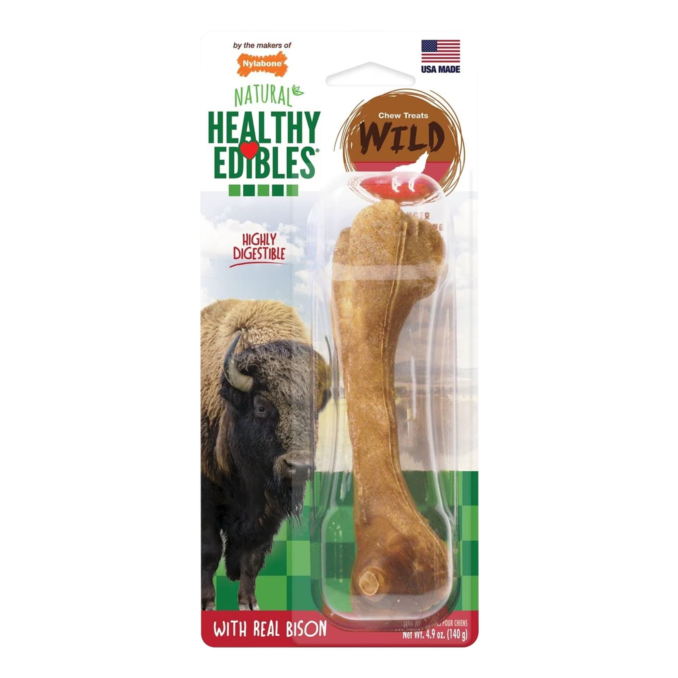 Nylabone Healthy Edibles Wild Natural Long Lasting Dog Chew Treats Bison Large/Giant – Up To 50 lbs