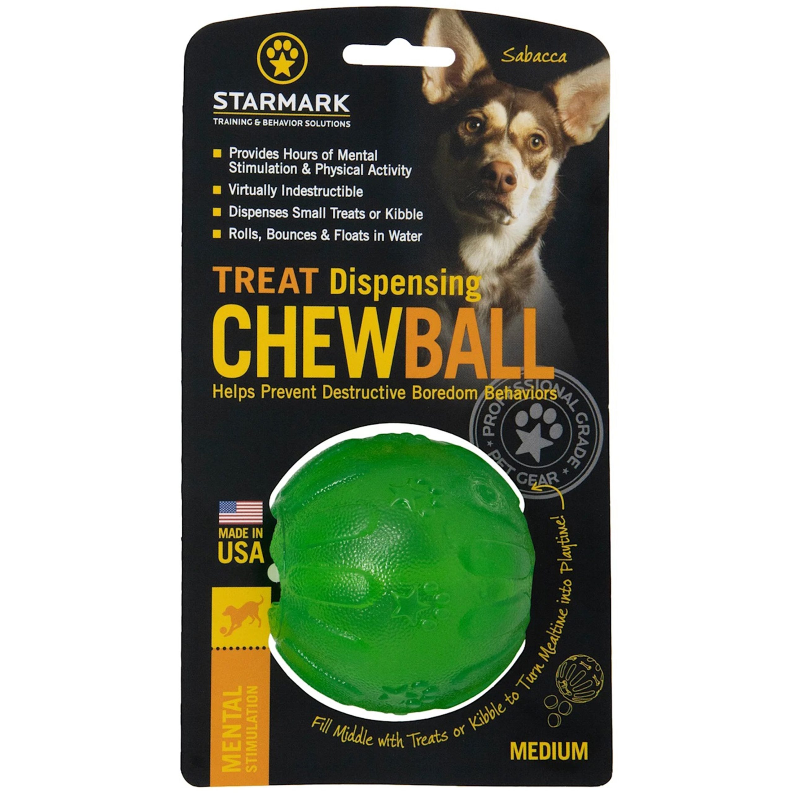 Starmark Fun Ball Dog Toy Green Medium 2.75-in