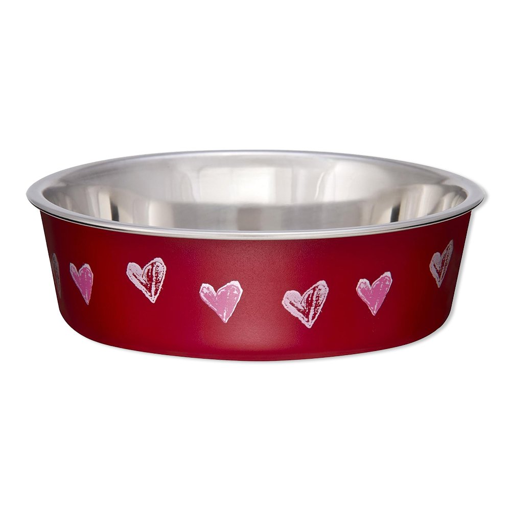 Loving Pets Designer Dog Bowl Hearts Valentine Red Medium