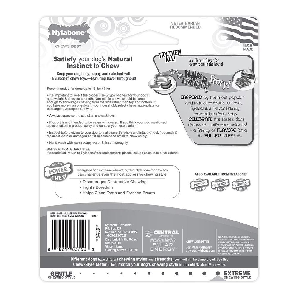Nylabone Flavor Frenzy Power Chew Dog Toy Triple Pack Pancakes & Sausage, Roast Beef Club, & Lasagna XS/Petite – Up To 15 lbs 3 Count