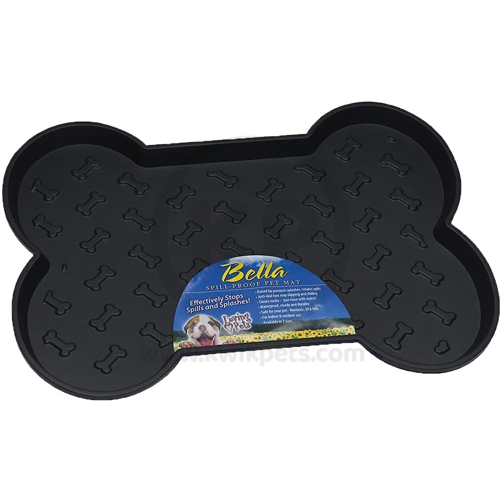 Loving Pets Spill-Proof Bone Shaped Dog Mat Black Large