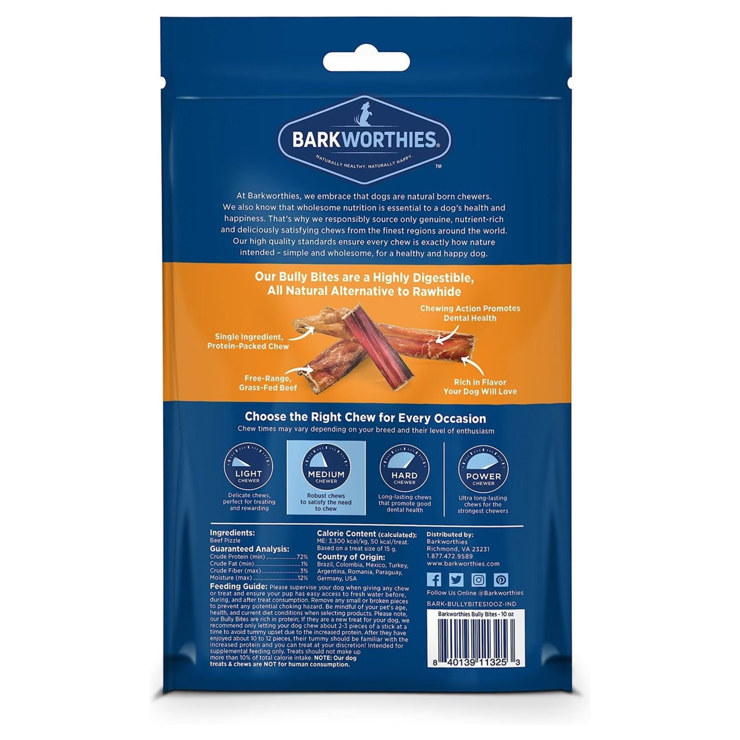 Barkworthies Bully Stick Bites Dog Chews 10-oz