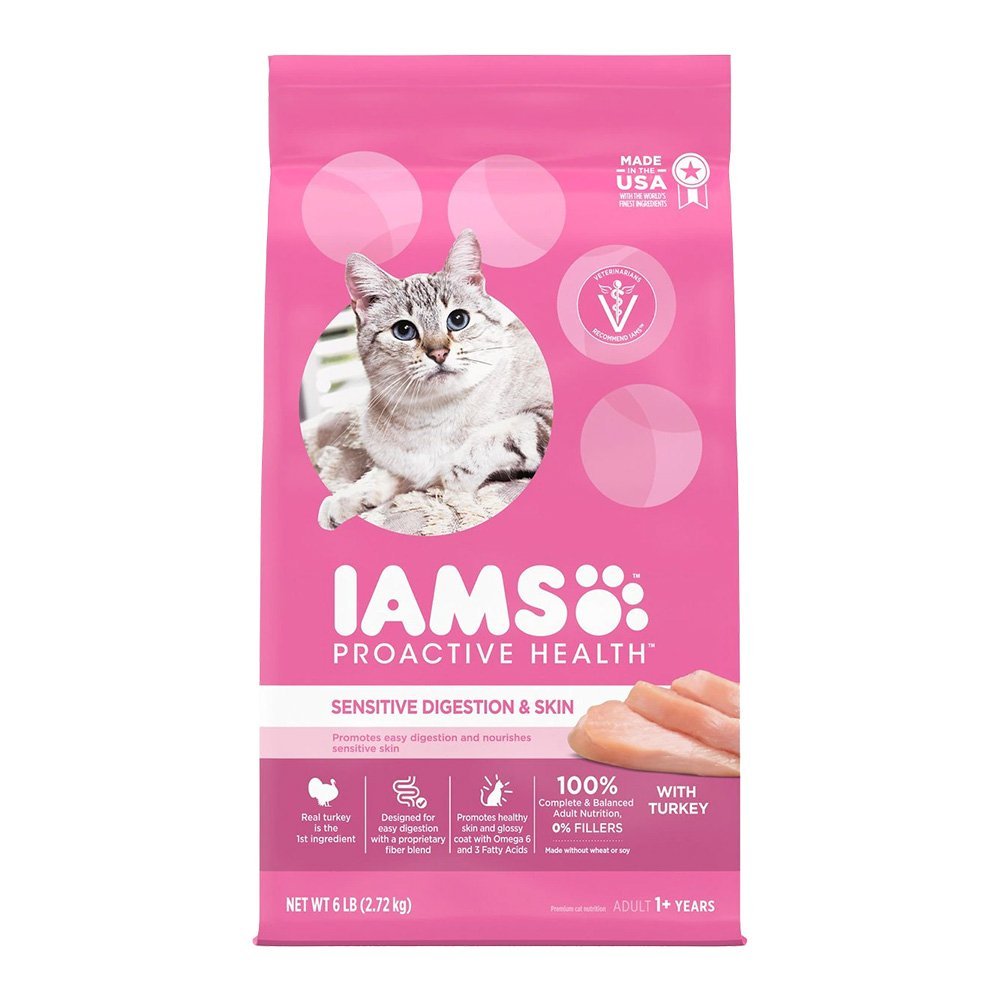 IAMS Proactive Health Sensitive Digestion & Skin Adult Dry Cat Food Turkey 6-lb