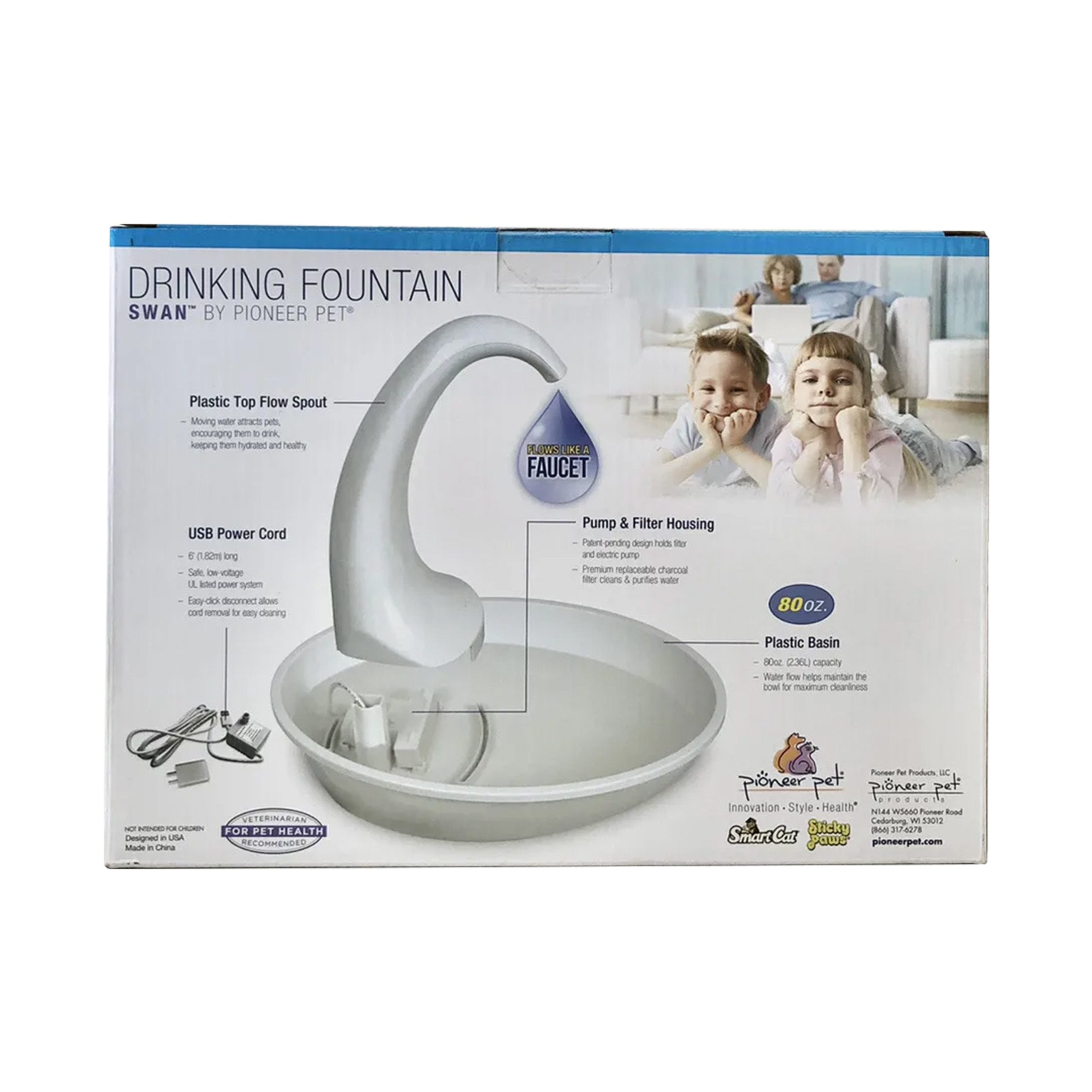 Pioneer Pet Swan Premium Plastic Drinking Fountain 80-oz