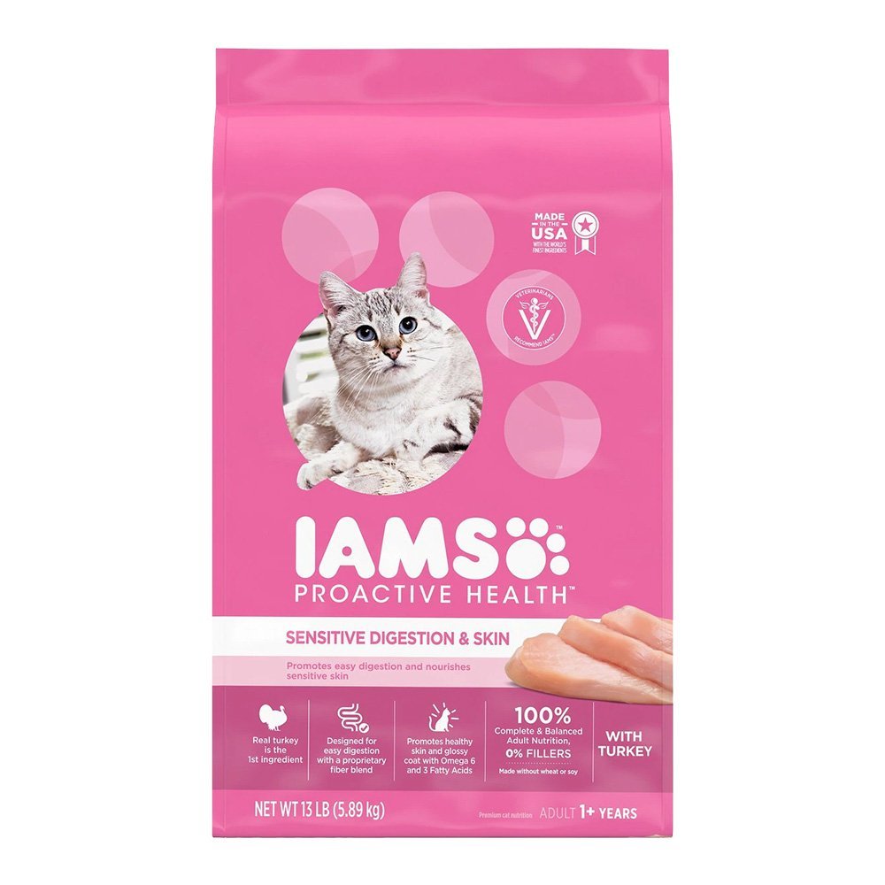 IAMS Proactive Health Sensitive Digestion & Skin Adult Dry Cat Food Turkey 13-lb