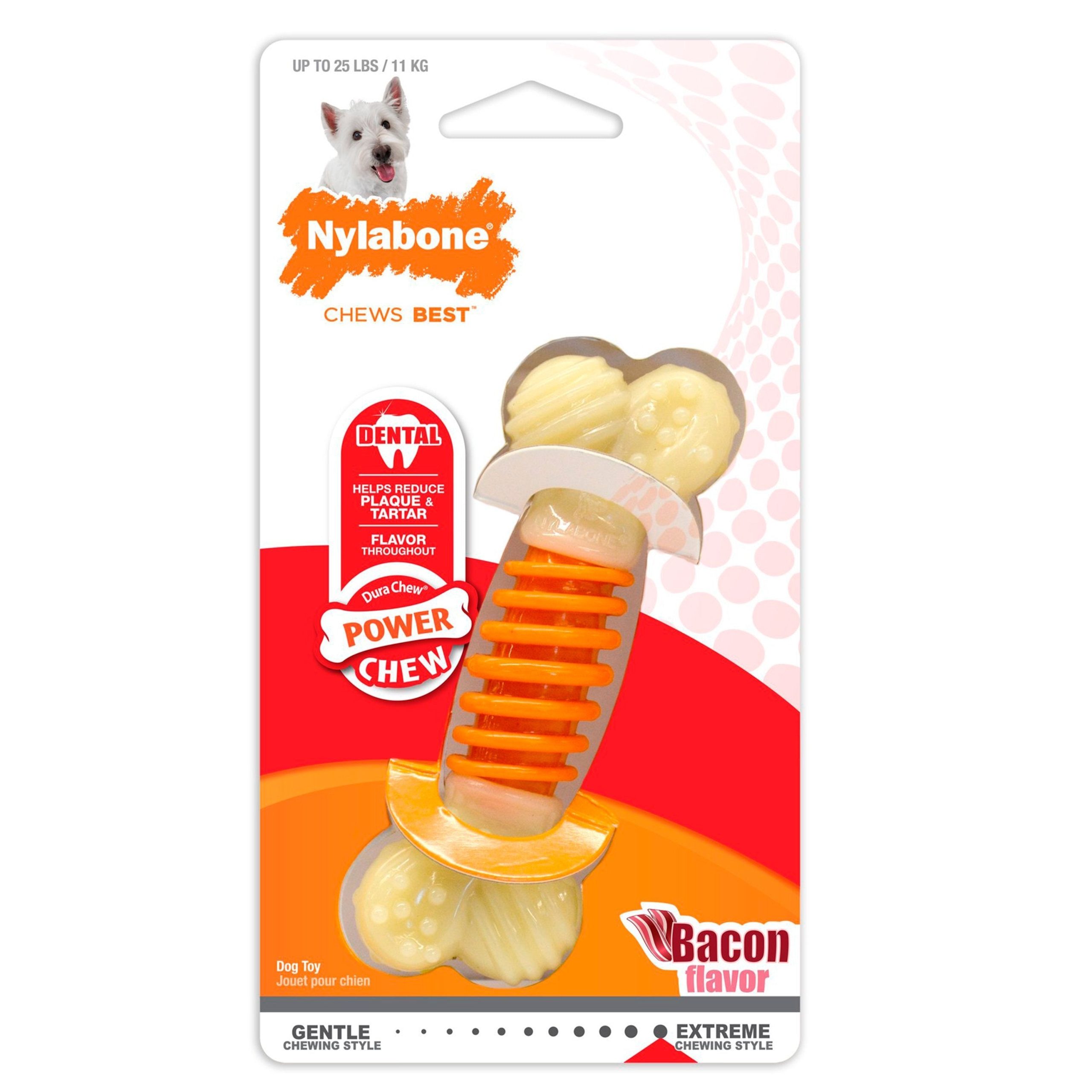 Nylabone PRO Action Dental Power Chew Durable Dog Toy Bacon Flavor Orange Small/Regular – Up To 25 lbs