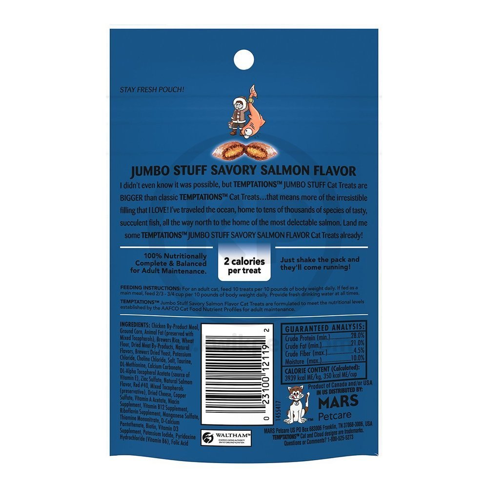 Temptations Jumbo Stuff Soft & Crunchy Cat Treats Savory Salmon 2.47-oz