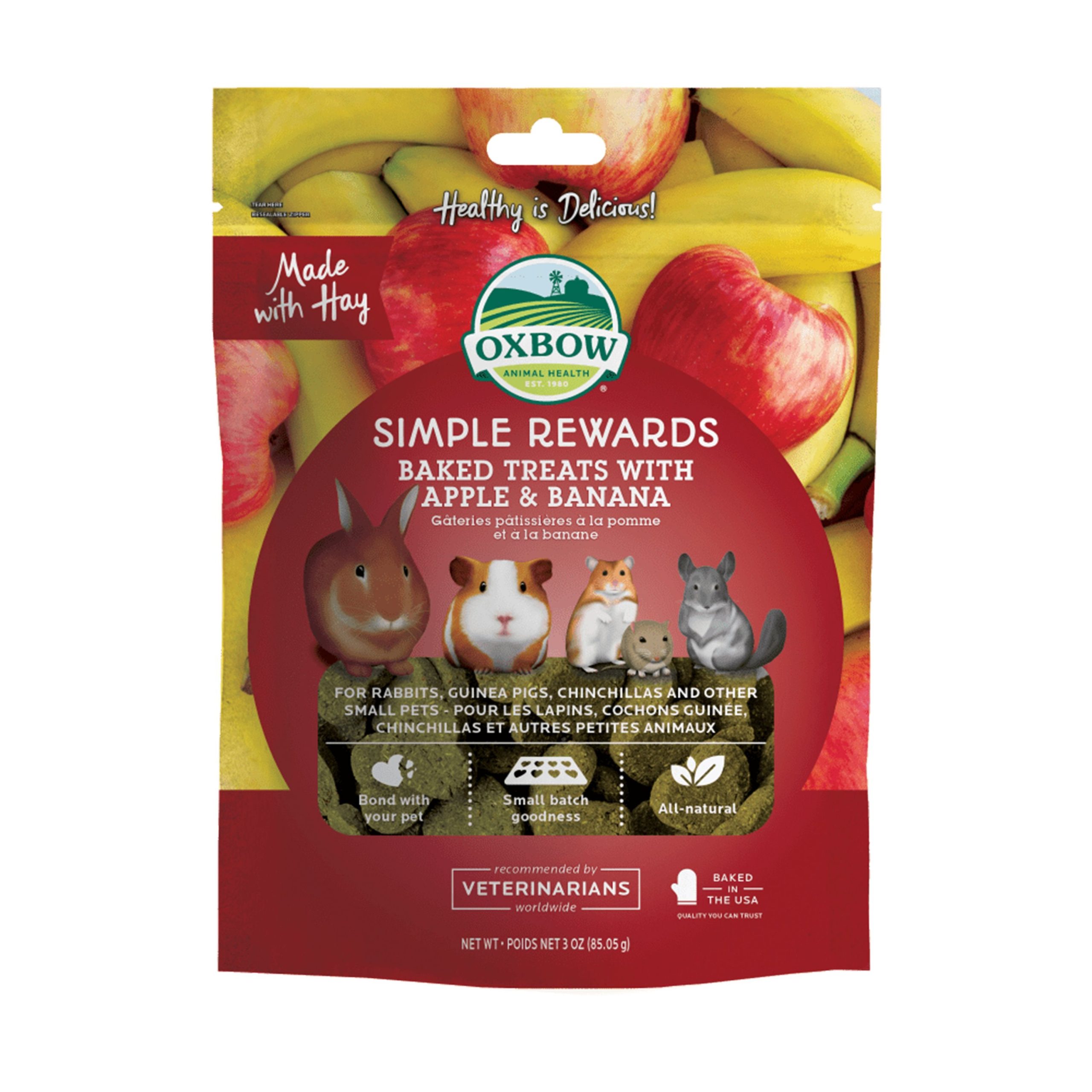 Oxbow Animal Health Simple Rewards Baked Small Animal Treats w/Apple & Banana 3-oz