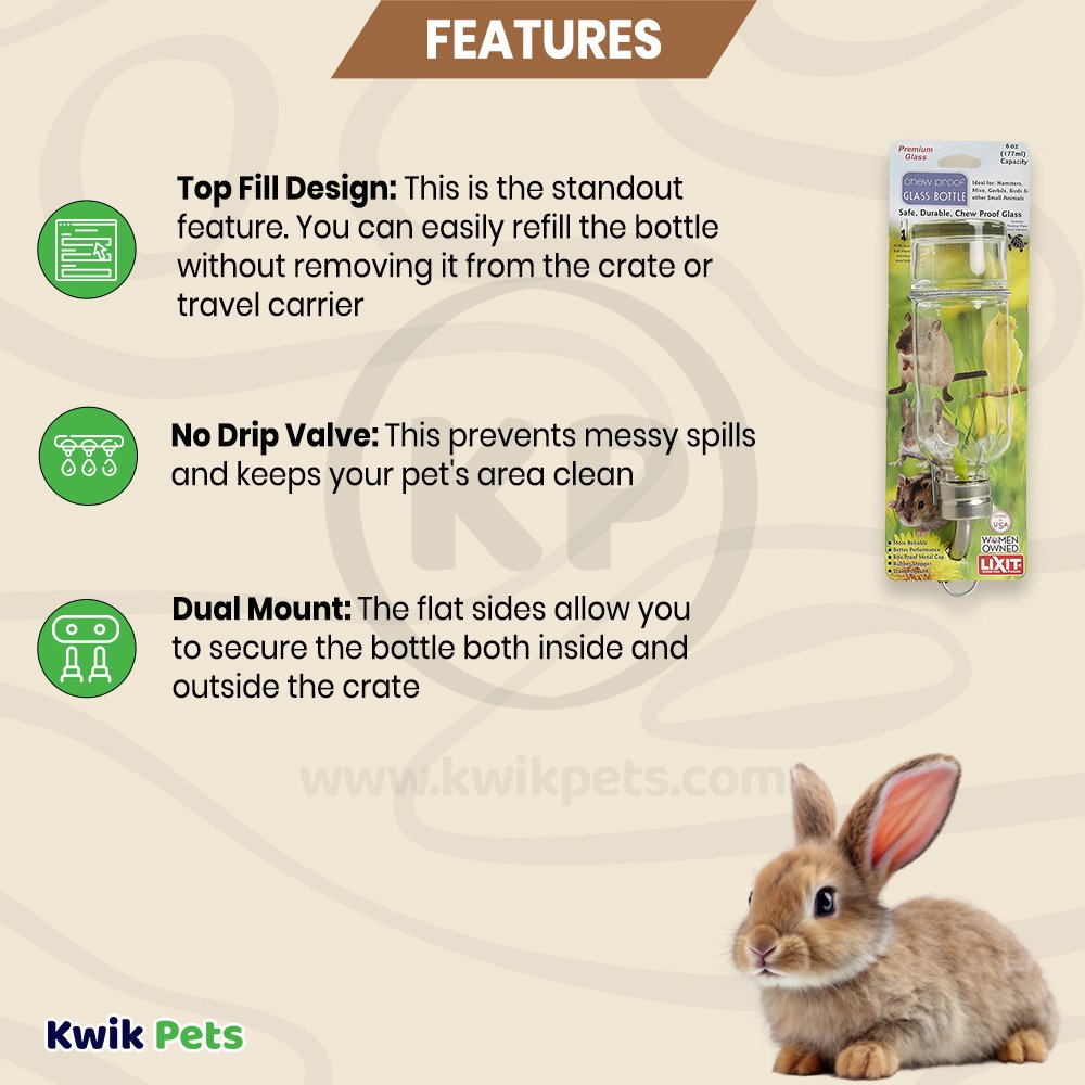 Lixit Chew Proof Glass Bottle for Small Animals Clear 6-oz