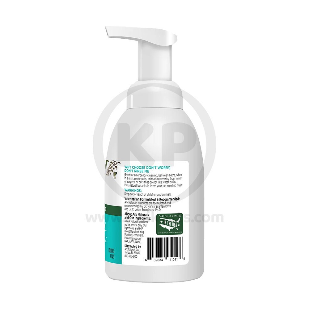 Ark Naturals Dont Worry, Dont Rinse Me Waterless No Rinse Foam Shampoo for Dogs & Cats 18-oz