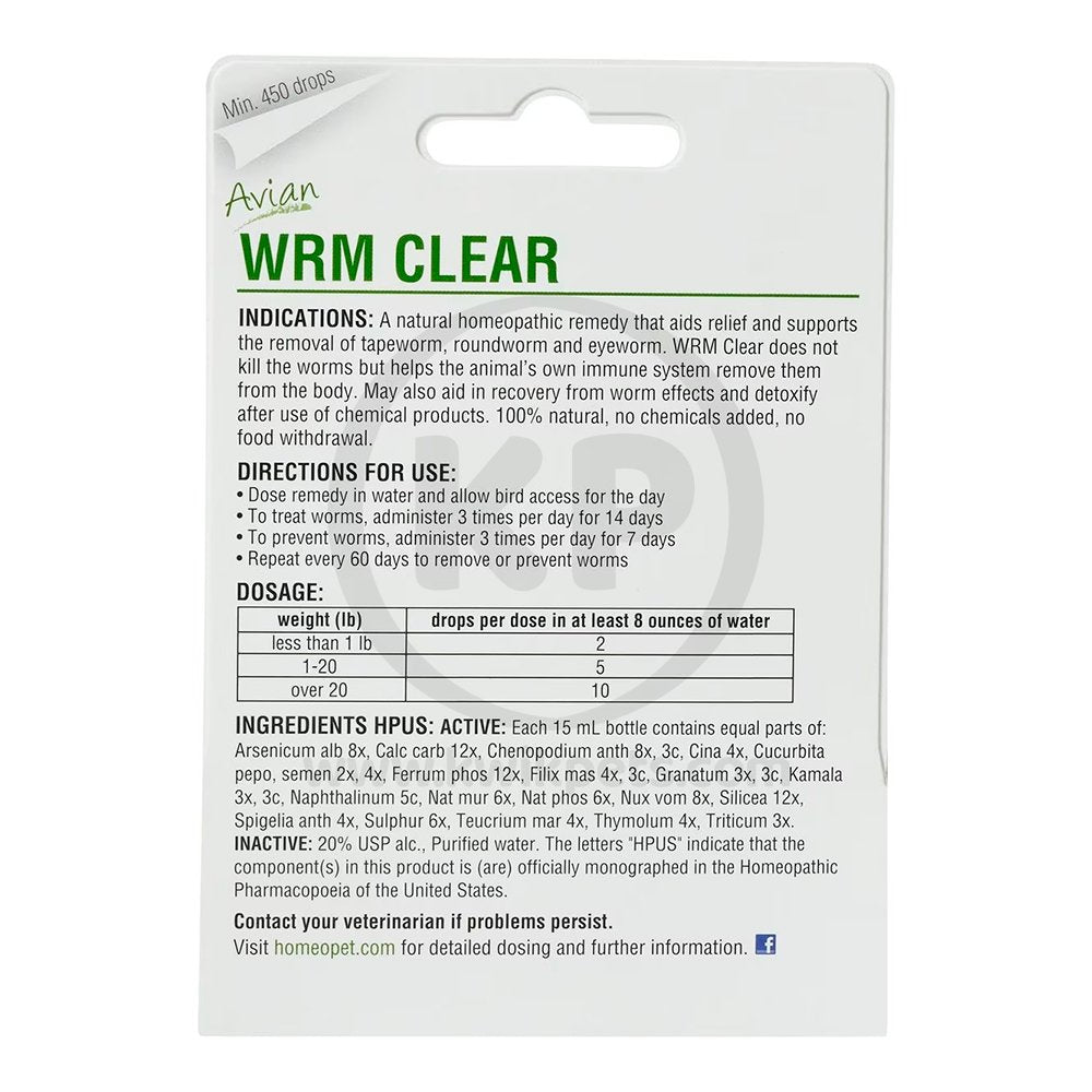 HomeoPet Avian WRM Clear Dewormer 15 ml