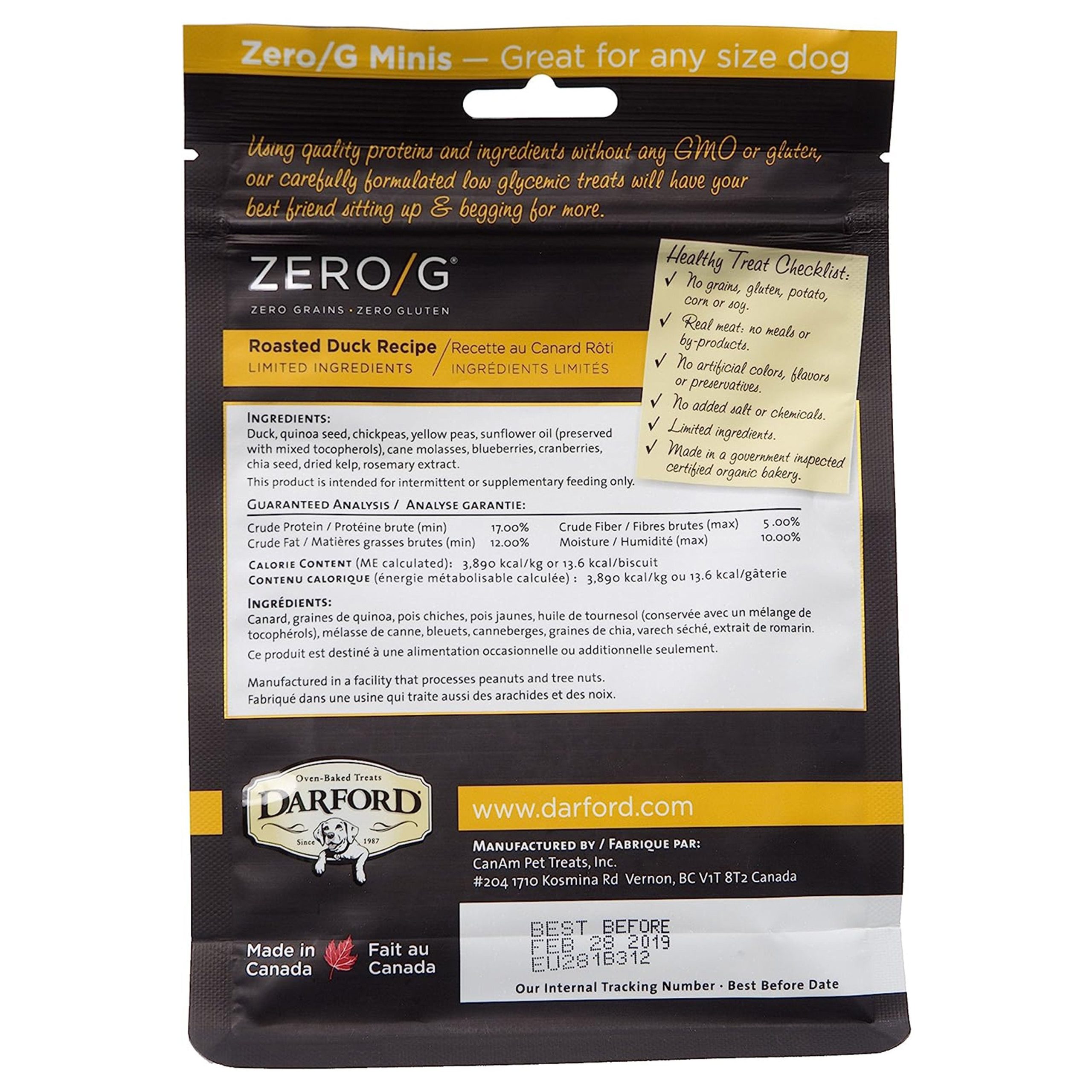 Darford Zero/G Grain-Free Roasted Duck Dog Treats Minis 6-oz