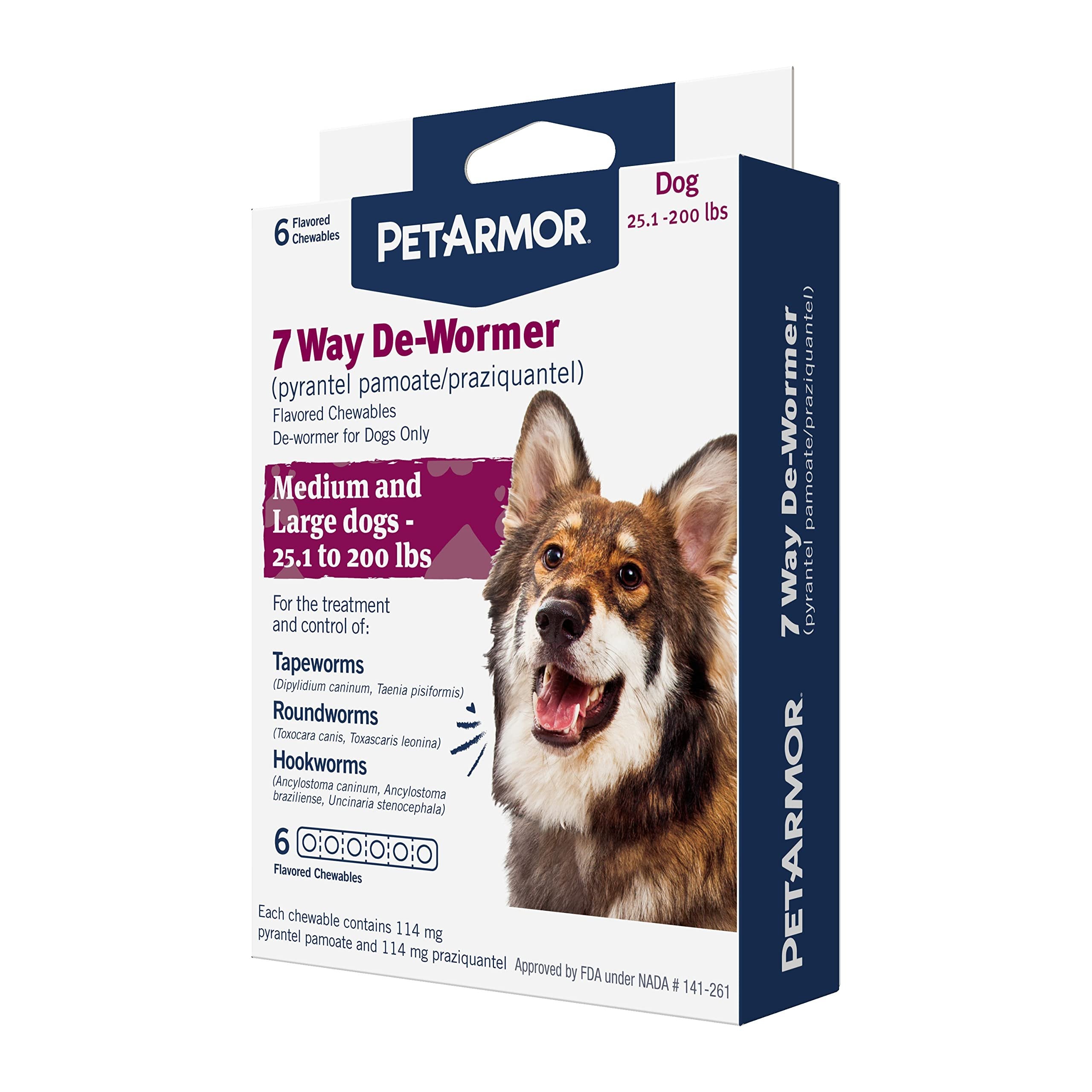 PetArmor 7 Way Dewormer Flavoured Chewables for Medium & Large Breed Dogs 6 Count