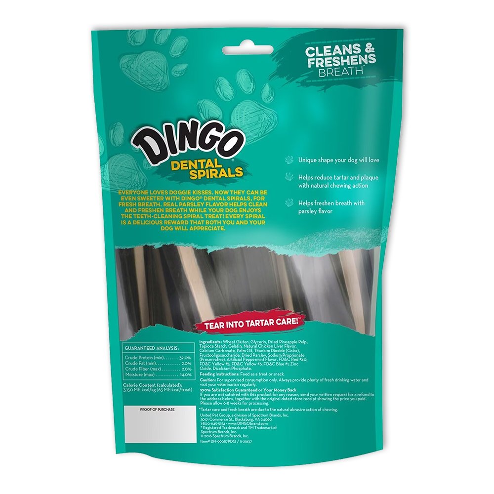 Dingo Dental Spiral Dog Treats Parsley & Peppermint 7 Count 5-oz