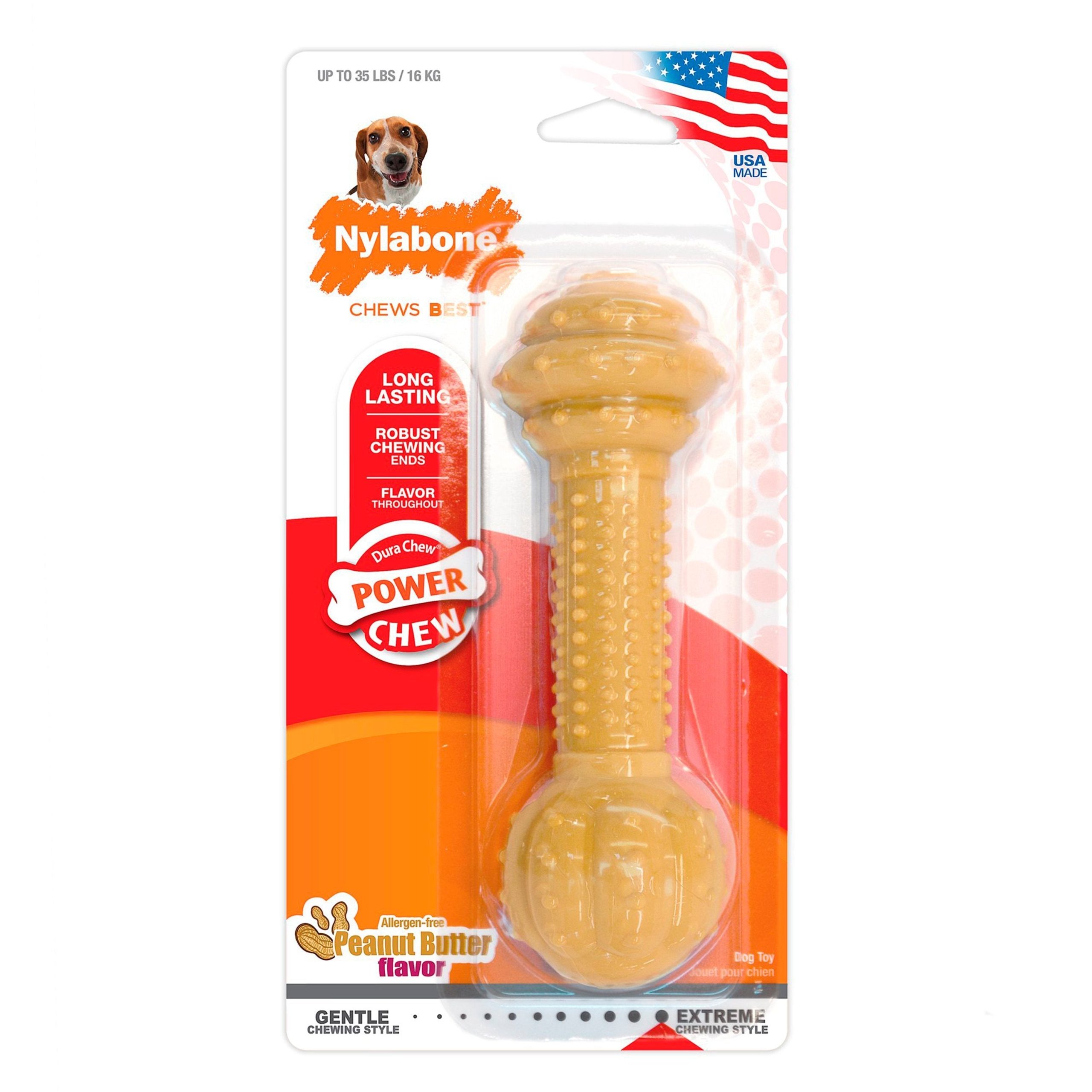 Nylabone Barbell Power Chew Durable Dog Toy Peanut Butter Medium/Wolf – Up To 35 lbs