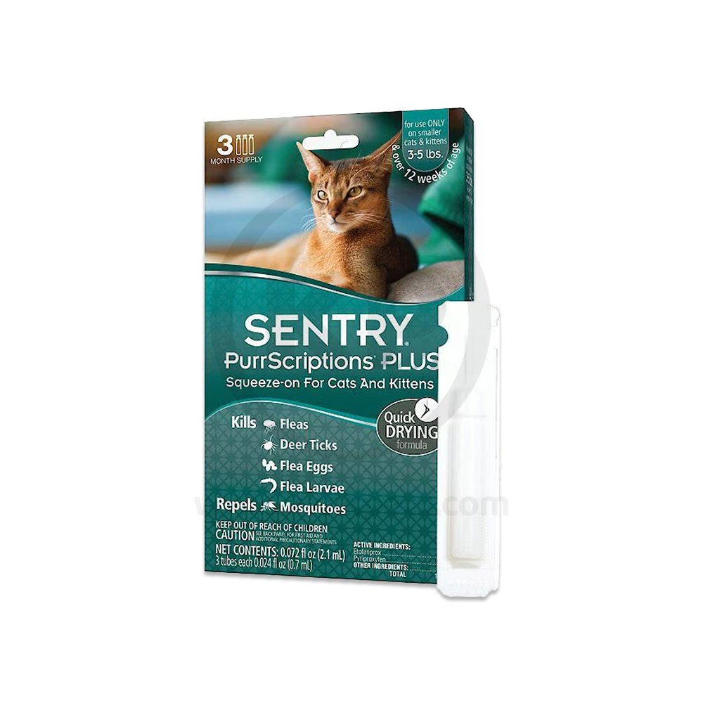 Sentry PurrScriptions Plus Cats & Kittens Flea & Tick Squeeze-On for Smaller Cats under 5 lbs 3 Count