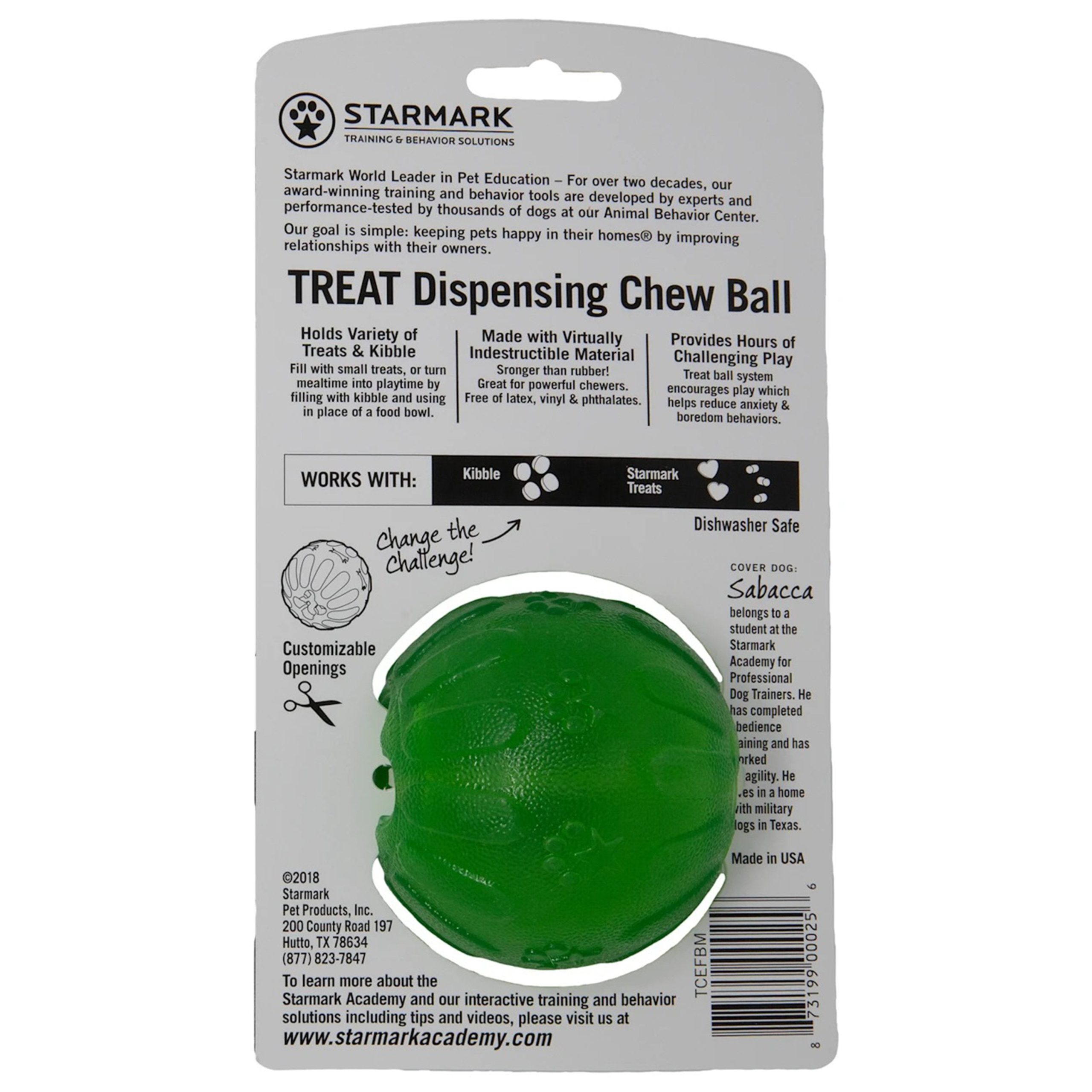 Starmark Fun Ball Dog Toy Green Medium 2.75-in