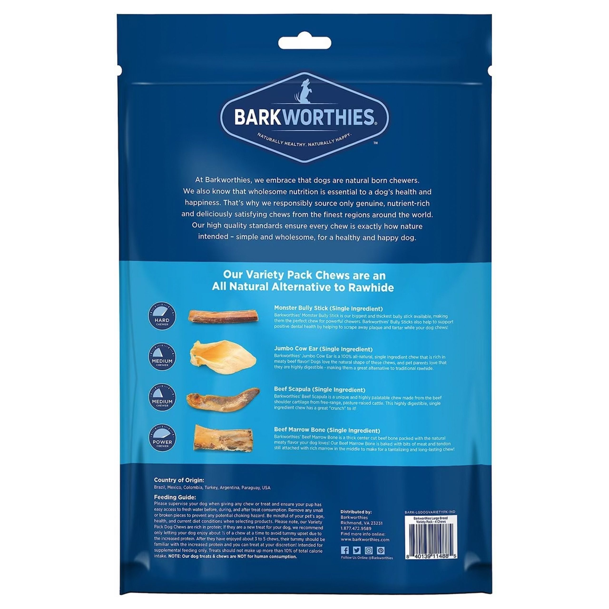 Barkworthies Large Breed Dog Chews Variety Pack 4 Count