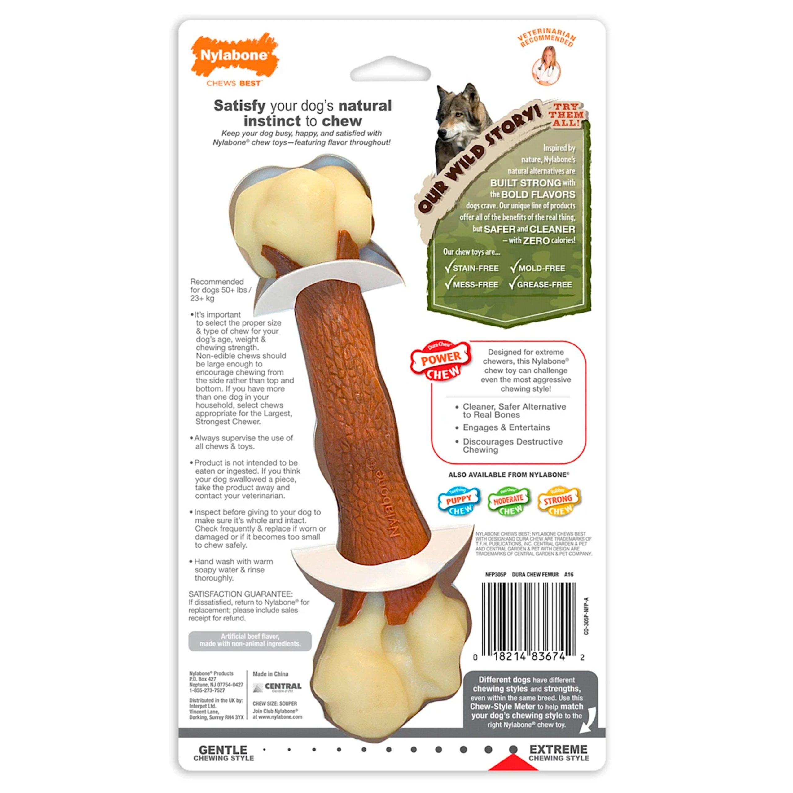 Nylabone Power Chew Femur Bone Alternative Dog Toy Beef Large/Giant – Up To 50 lbs