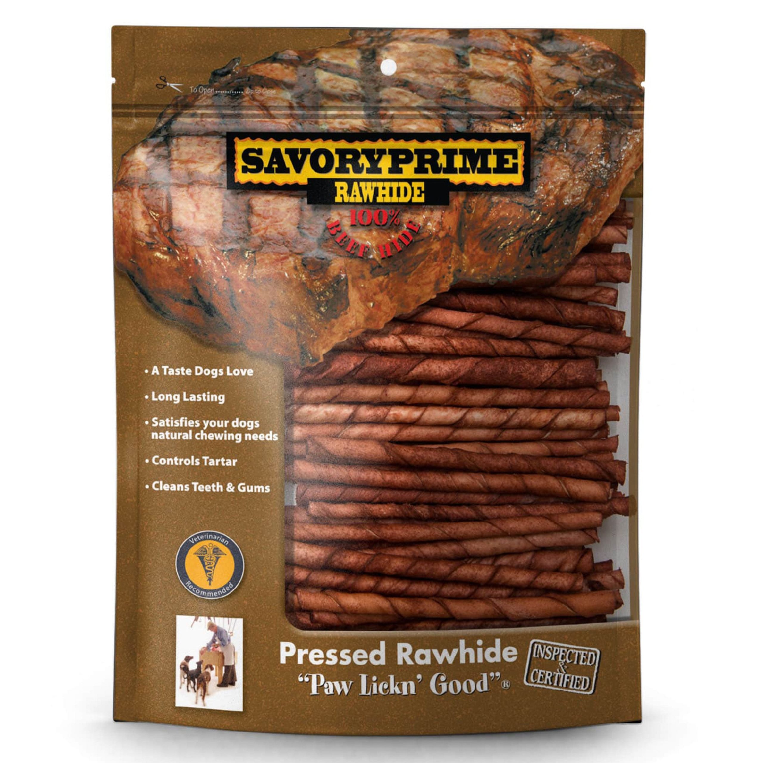 Savory Prime Pressed Rawhide Twist Sticks Beef 5-in 100 Count