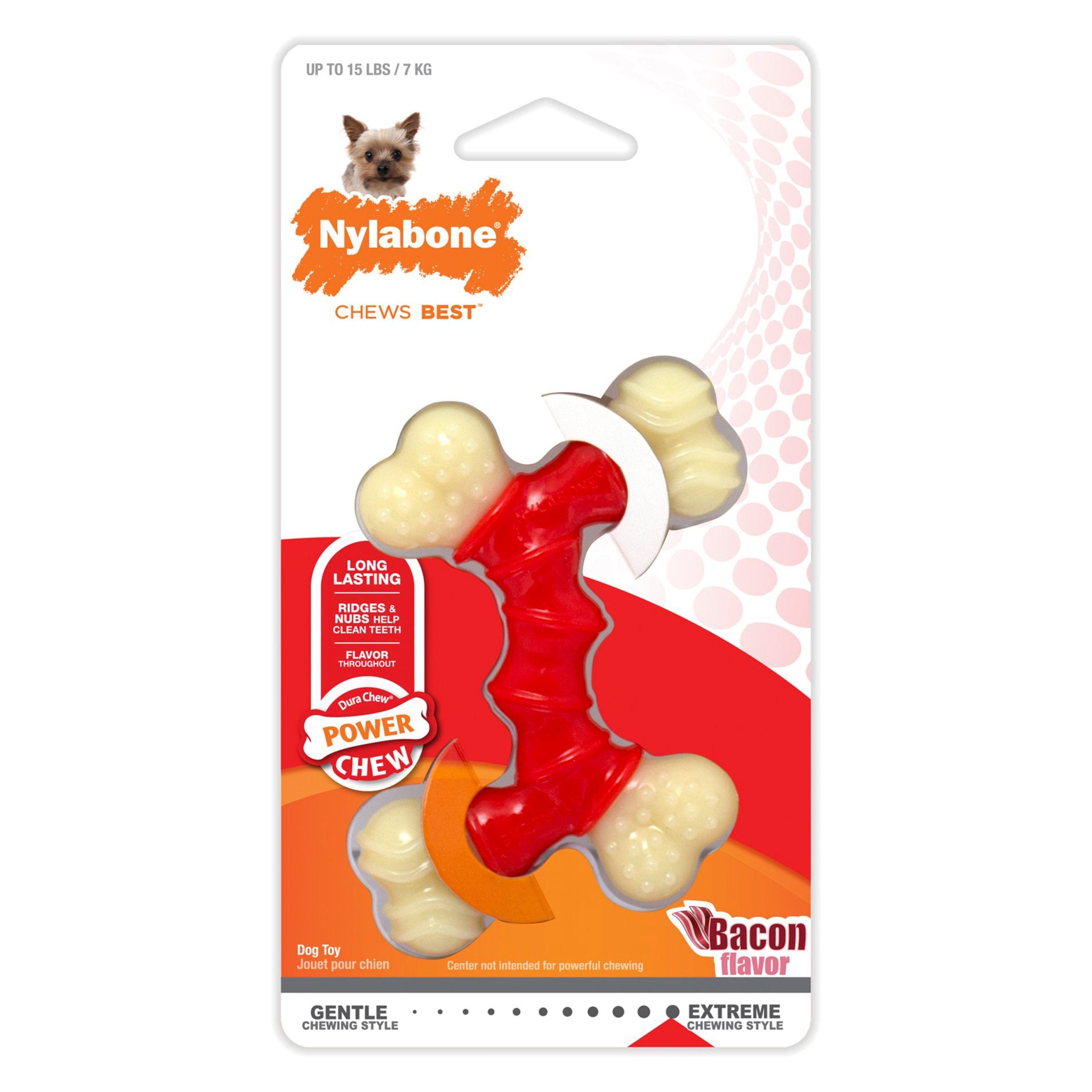 Nylabone Power Chew Double Bone Dog Toy Bacon XS/Petite – Up To 15 lbs